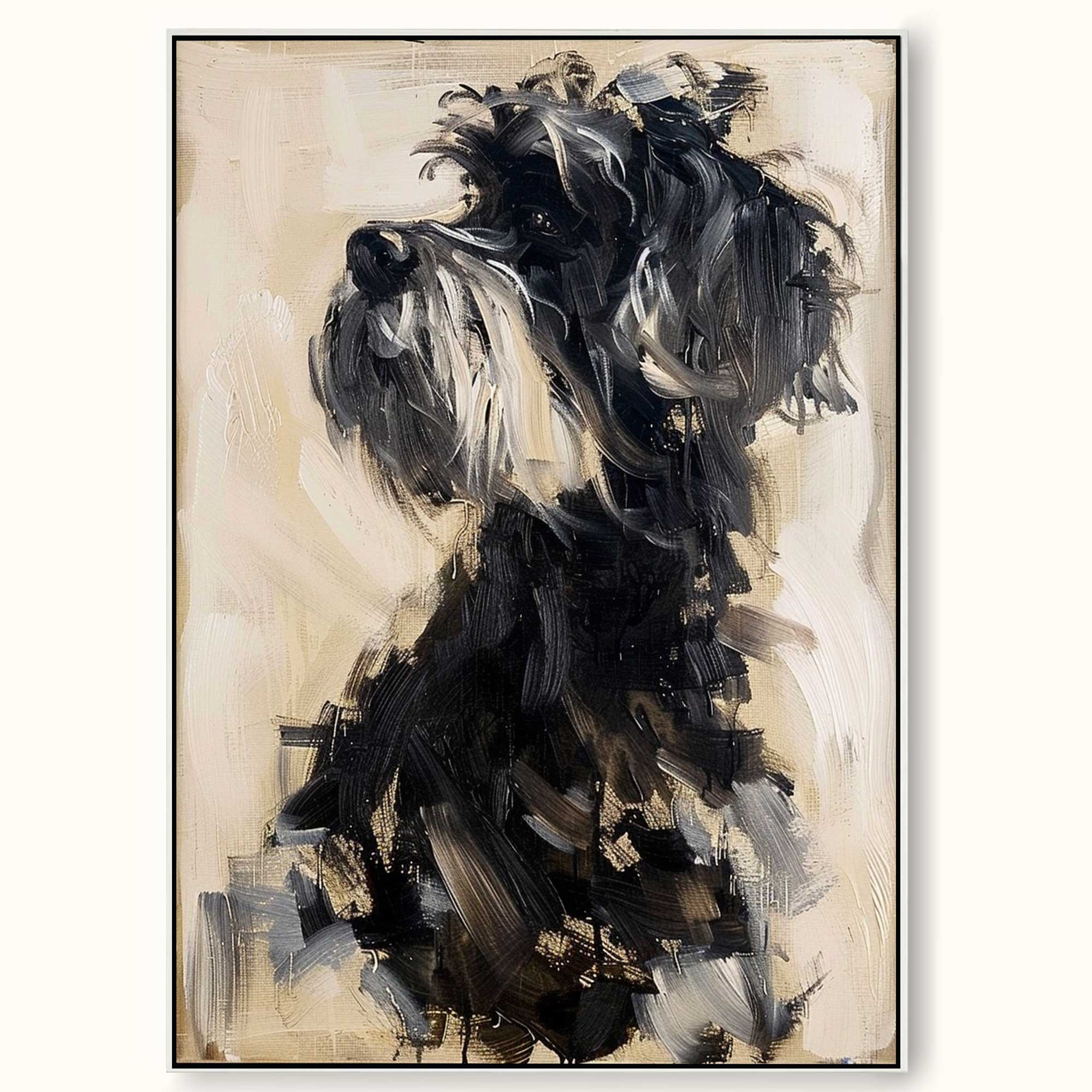 Vintage Minimalist Dog Portrait Painting Neutral Acrylic Oil Painting On Canvas Large Abstract Wall Art Decor