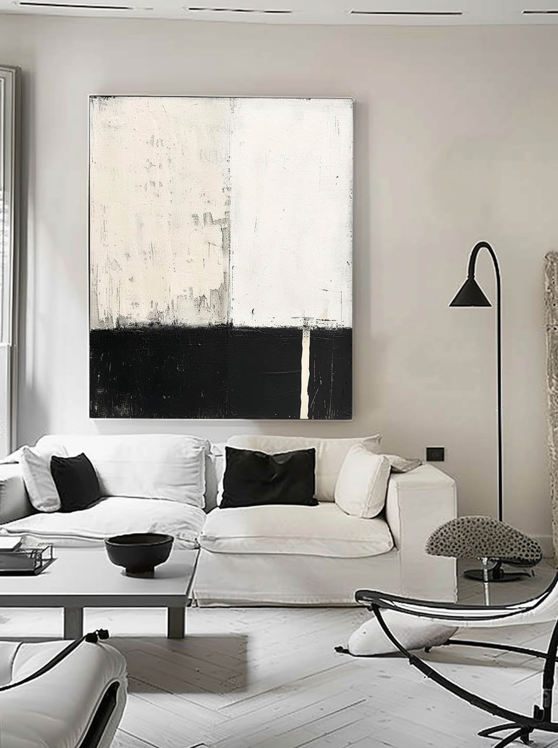 Vintage Original Handmade Abstract Oil Painting Black and White Wall Art Large Black White And Beige Abstract Art