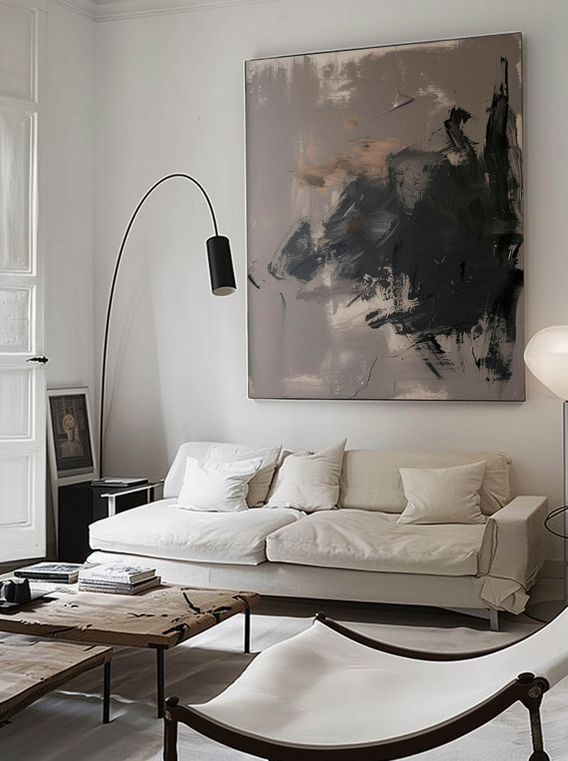 Vintage Black Grey Wabi Sabi Wall Art Neutral Black Abstract Oil Painting Large Black Grey Texture Painting On Canvas