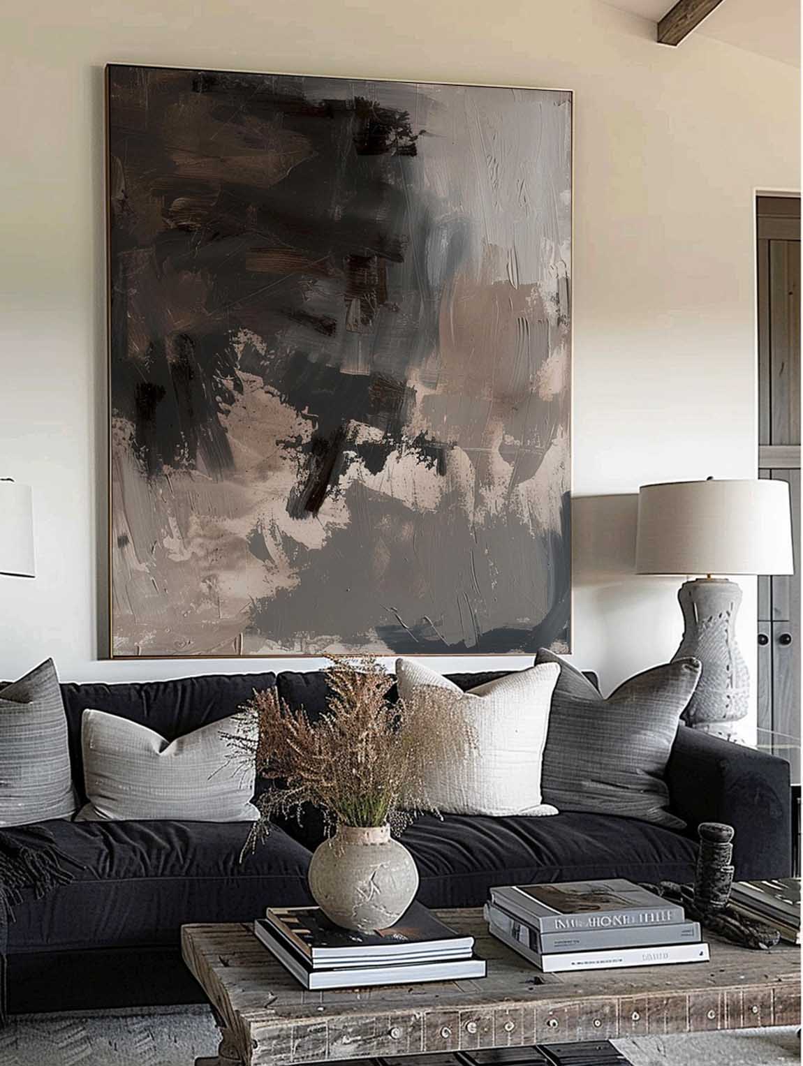 Vintage Black Brown Texture Painting Original Black Abstract Painting Large Black Brown Abstract Wall Art