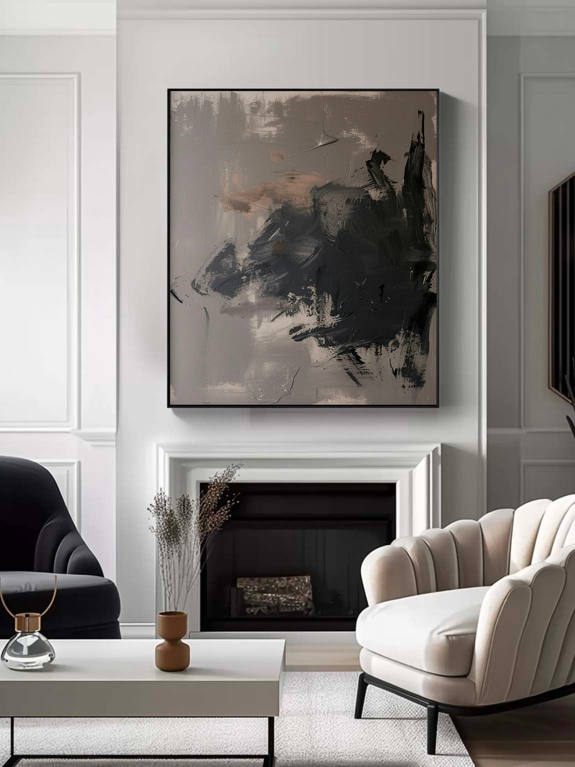 Vintage Black Grey Wabi Sabi Wall Art Neutral Black Abstract Oil Painting Large Black Grey Texture Painting On Canvas