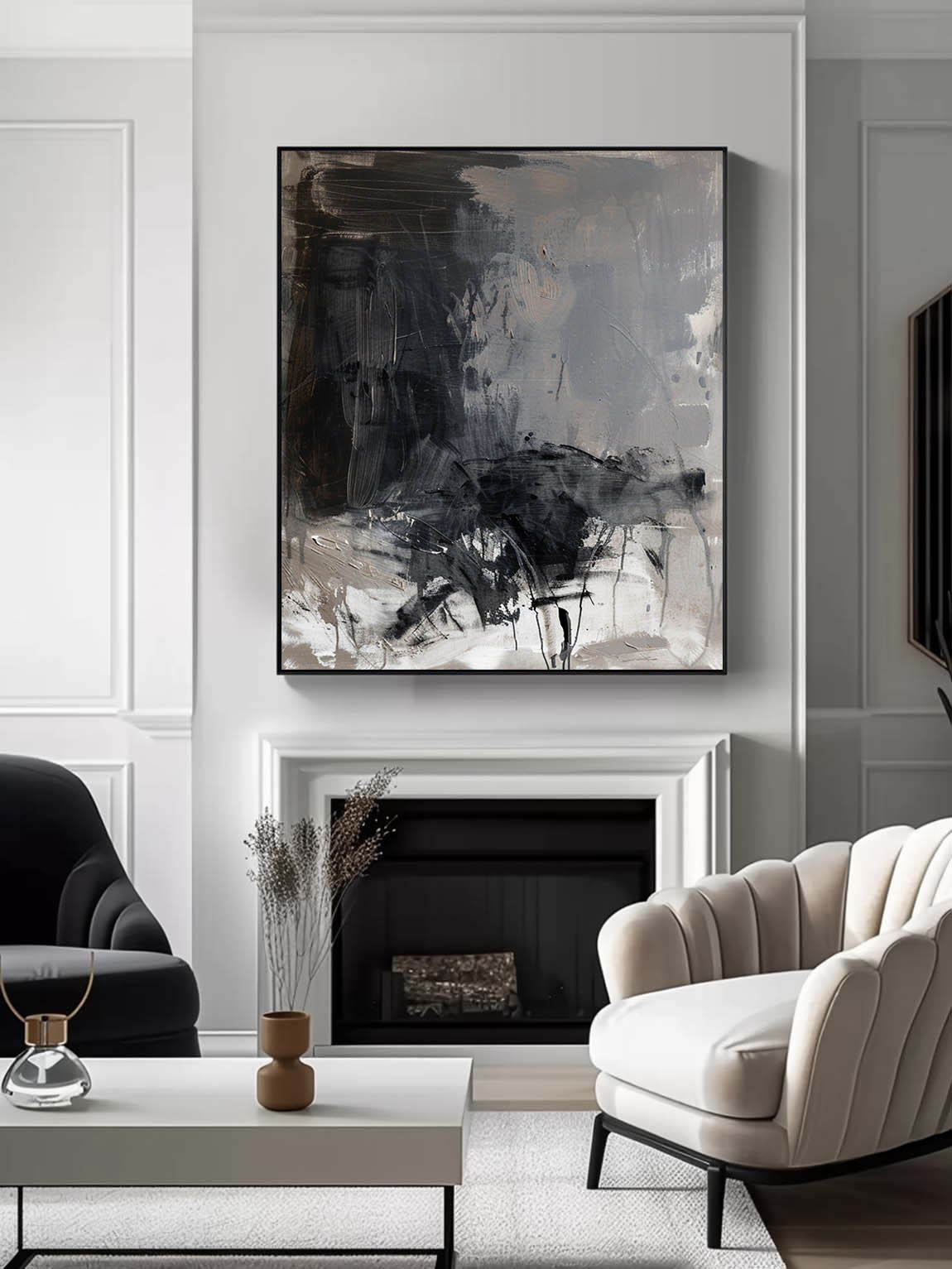 Large Minimalist Black And Grey Art Original Black Gray Acrylic Painting Neutral Black Texture Wall Art