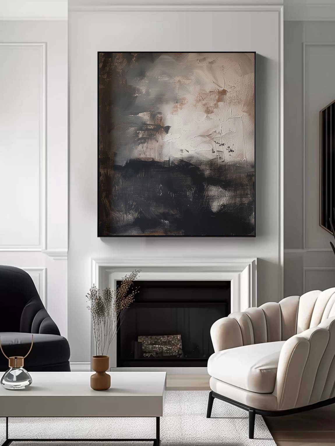 Retro Black Grey Abstract Wall Art Minimalism Black Grey Canvas Art Original Handmade Oil Painting