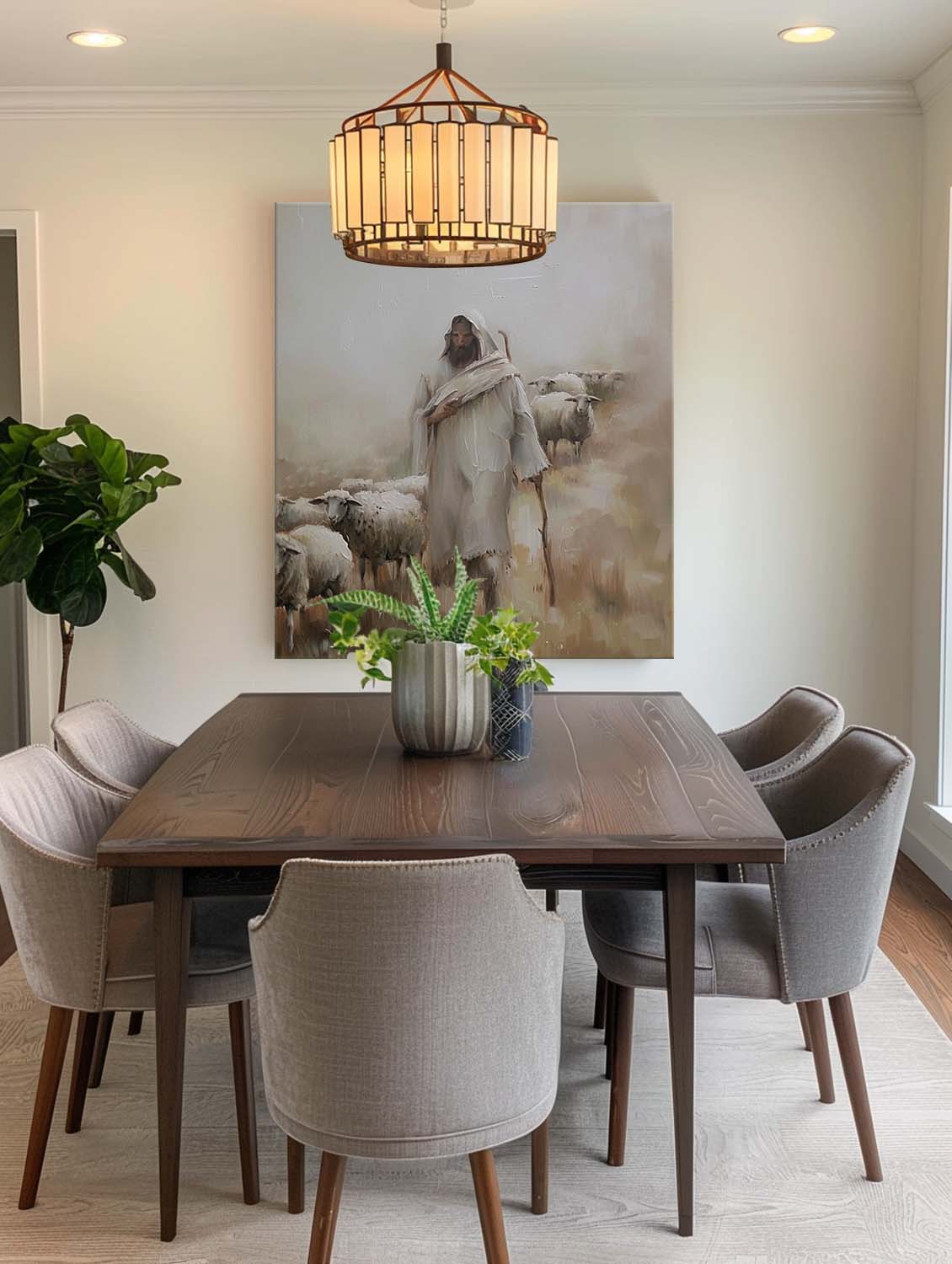 Minimalist Christian Canvas Art Jesus Christ The Shepherd Wall Art Hand Drawn Neutral Tone Jesus Oil Painting
