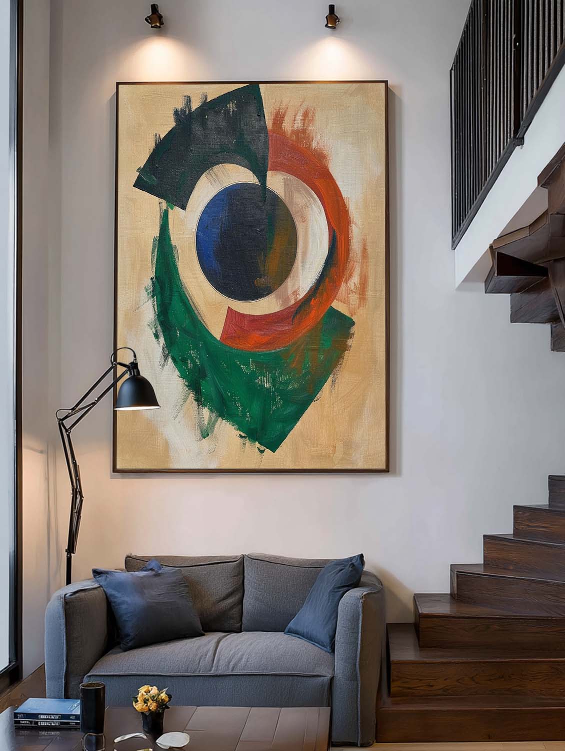 Large Green and Red Geometric Abstract Wall Art Green and Red Color Block Geometric Abstract Canvas Art Minimalist Geometric Wall Art