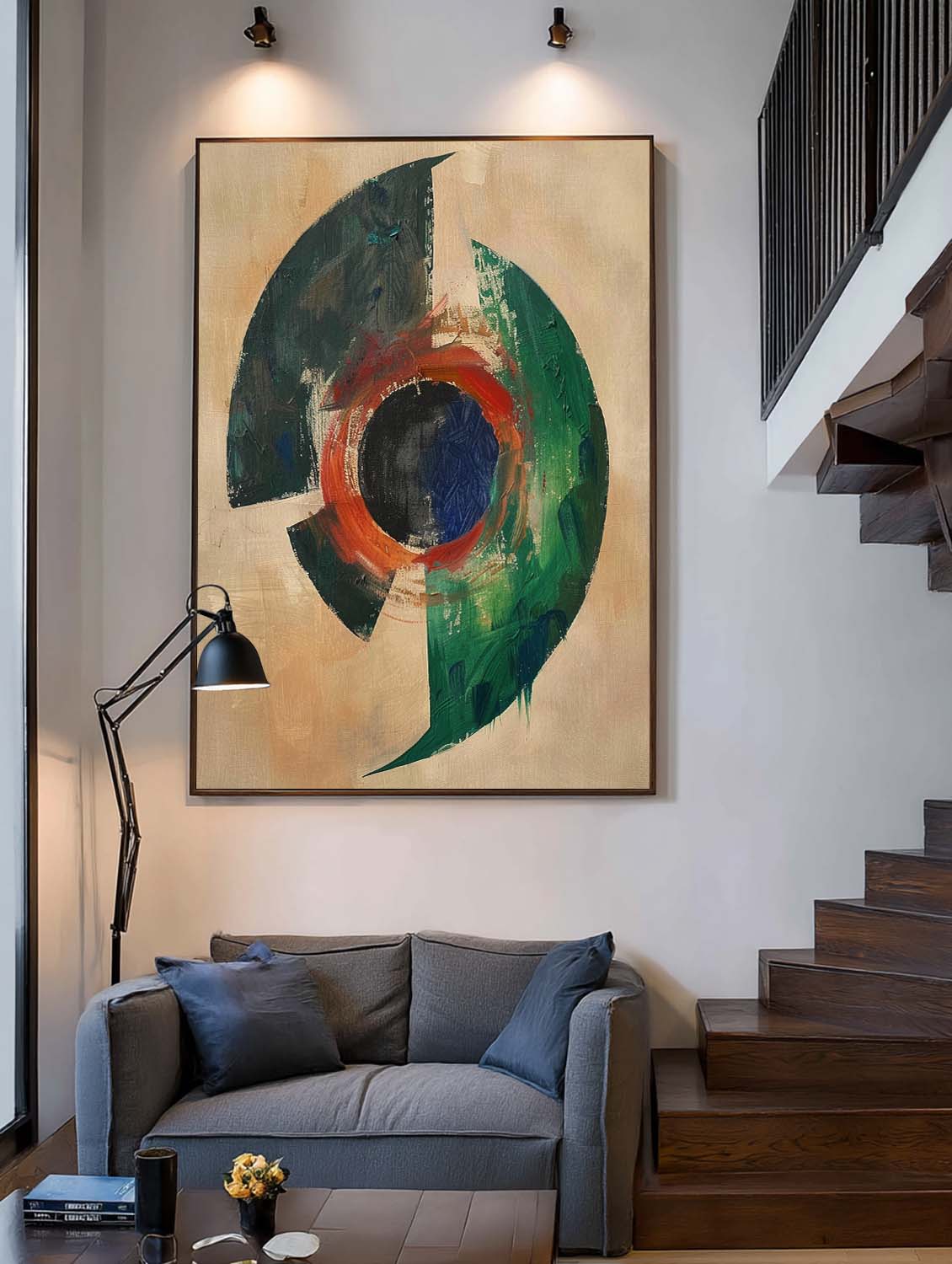 Large Minimalist Geometric Abstract Oil Painting Modern Geometric Abstract Expressionist Painting Green Geometric Wall Art
