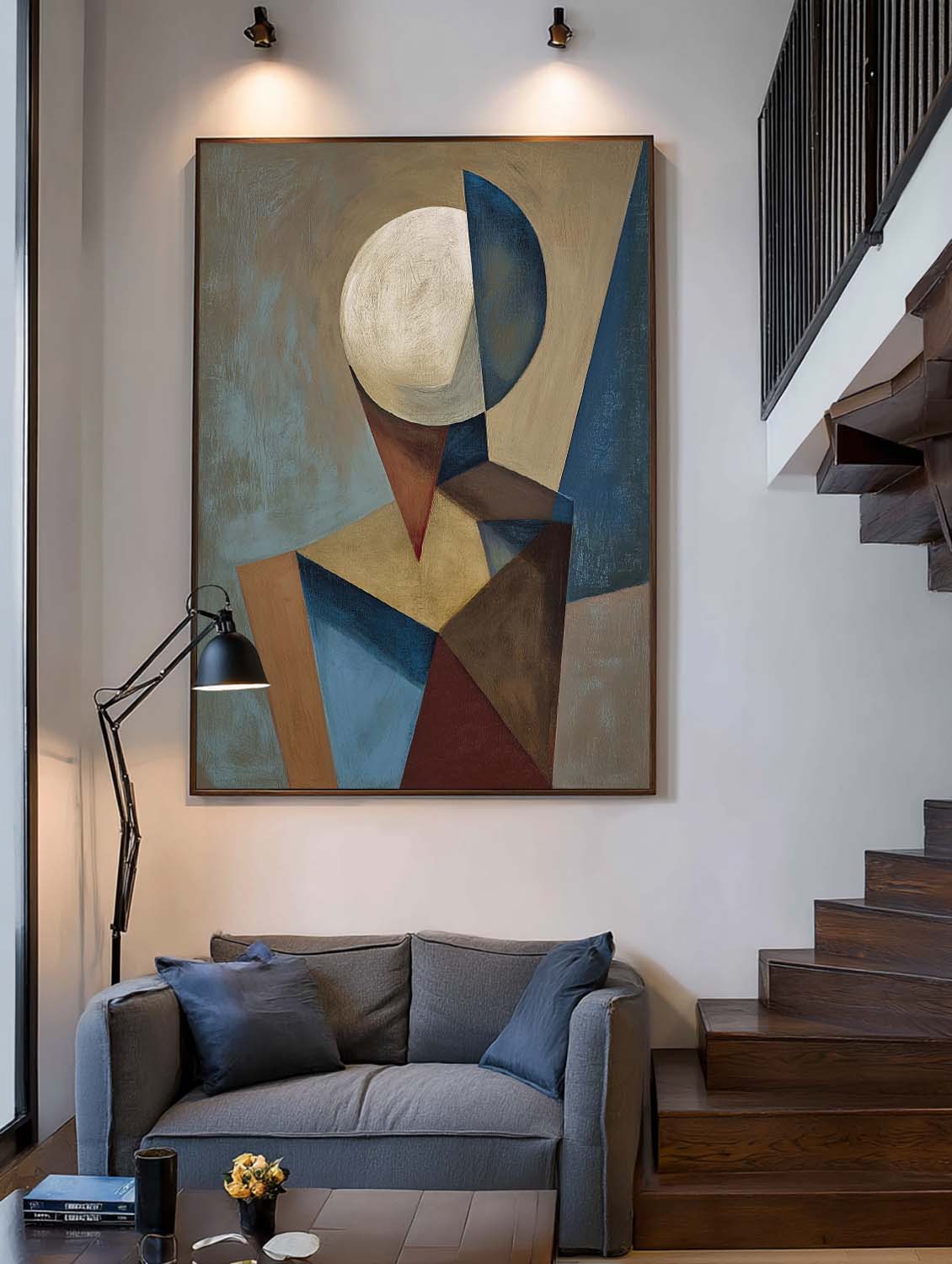 Neutral Abstract Geometry Face Oil Painting Modern Geometric Hand-Painted Oil Painting Original Geometry Abstract Wall Art