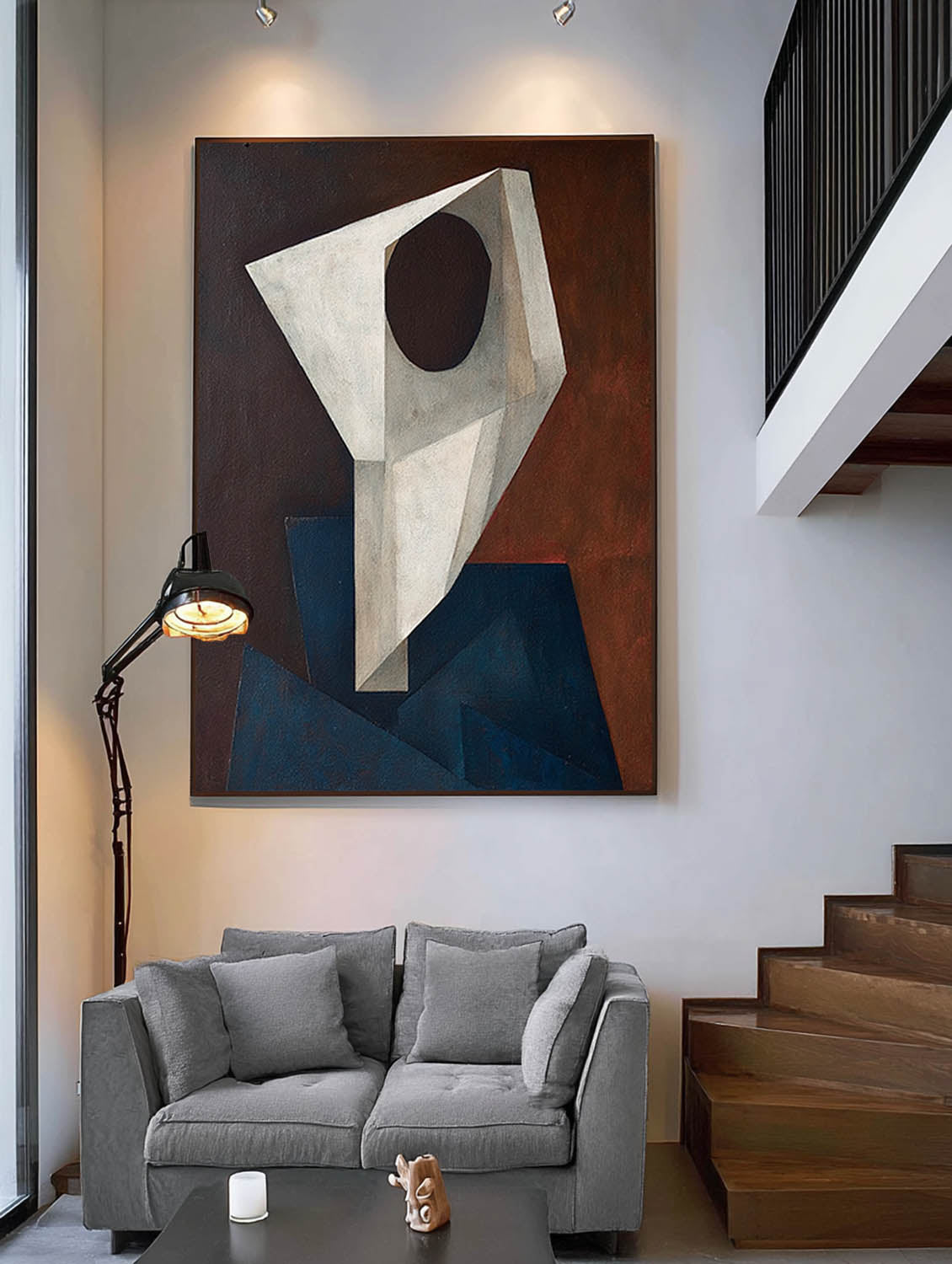 Large White And Blue Wall Art Original Geometric Abstract Oil Painting Contemporary Geometric Oil Painting On Canvas