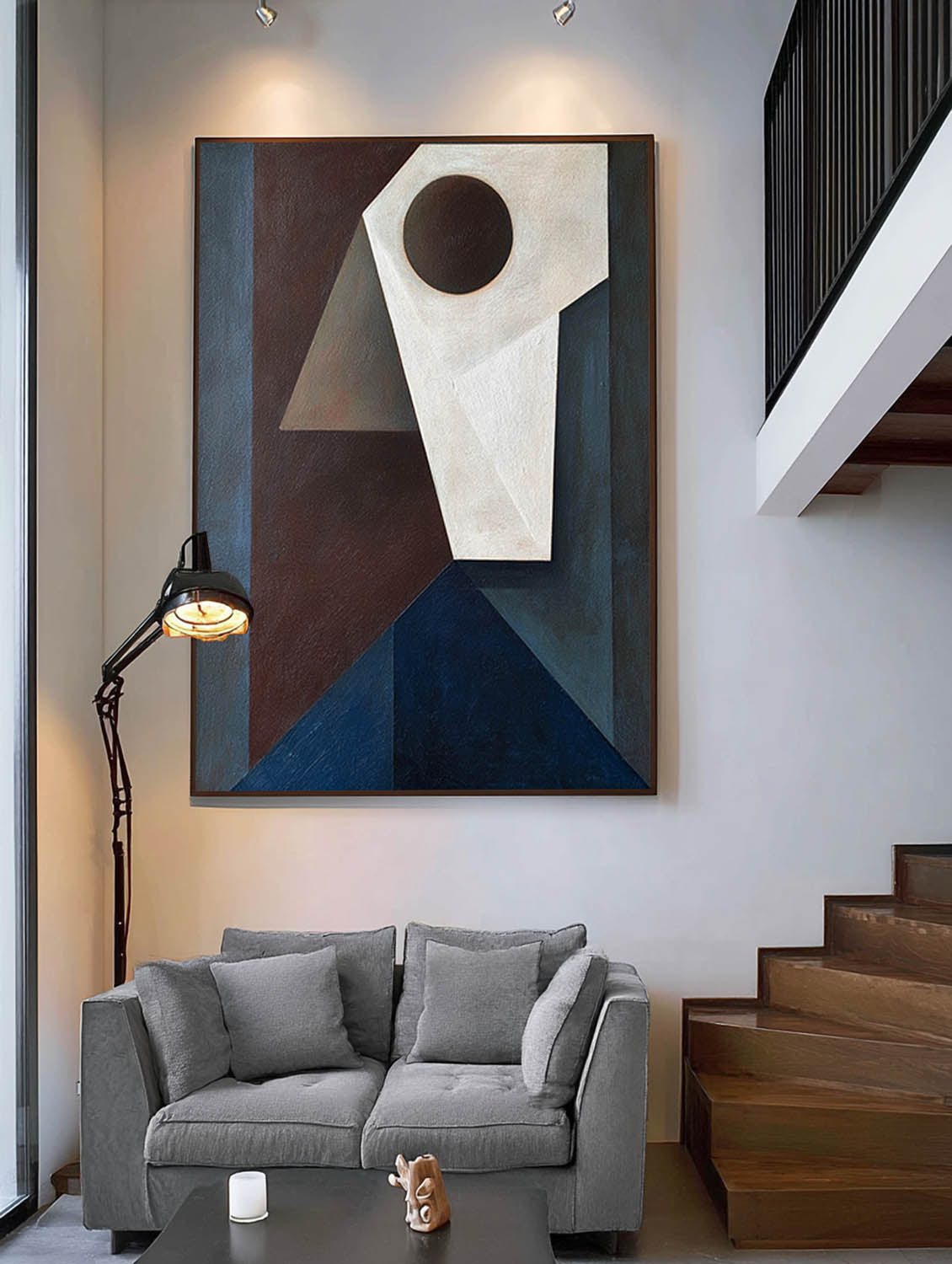 Minimalist Wabi-Sabi Face Wall Art Original Abstract Geometric Oil Painting Large Contemporary Hand-Painted Geometric Wall Art
