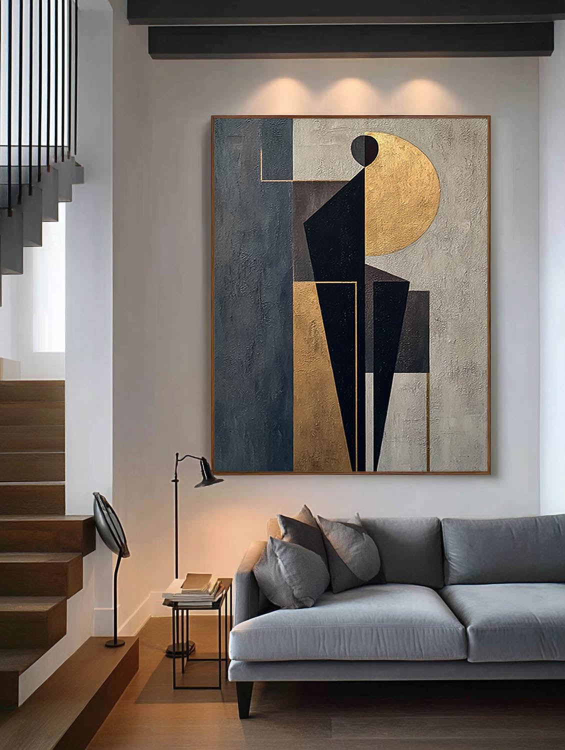 Handmade Geometric Human Form Abstract Art Original Black And Gold Abstract Human Shape Art Black And Gold Geometric Abstract Painting