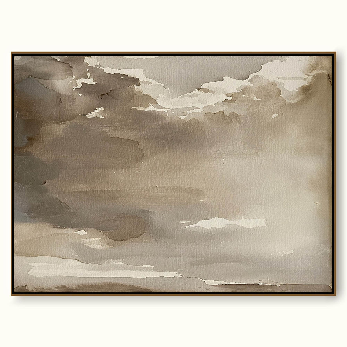 Large Minimalist Brown Landscape Painting Beige Brown Abstract Sky Art Large Neutral Brown Cloud Painting