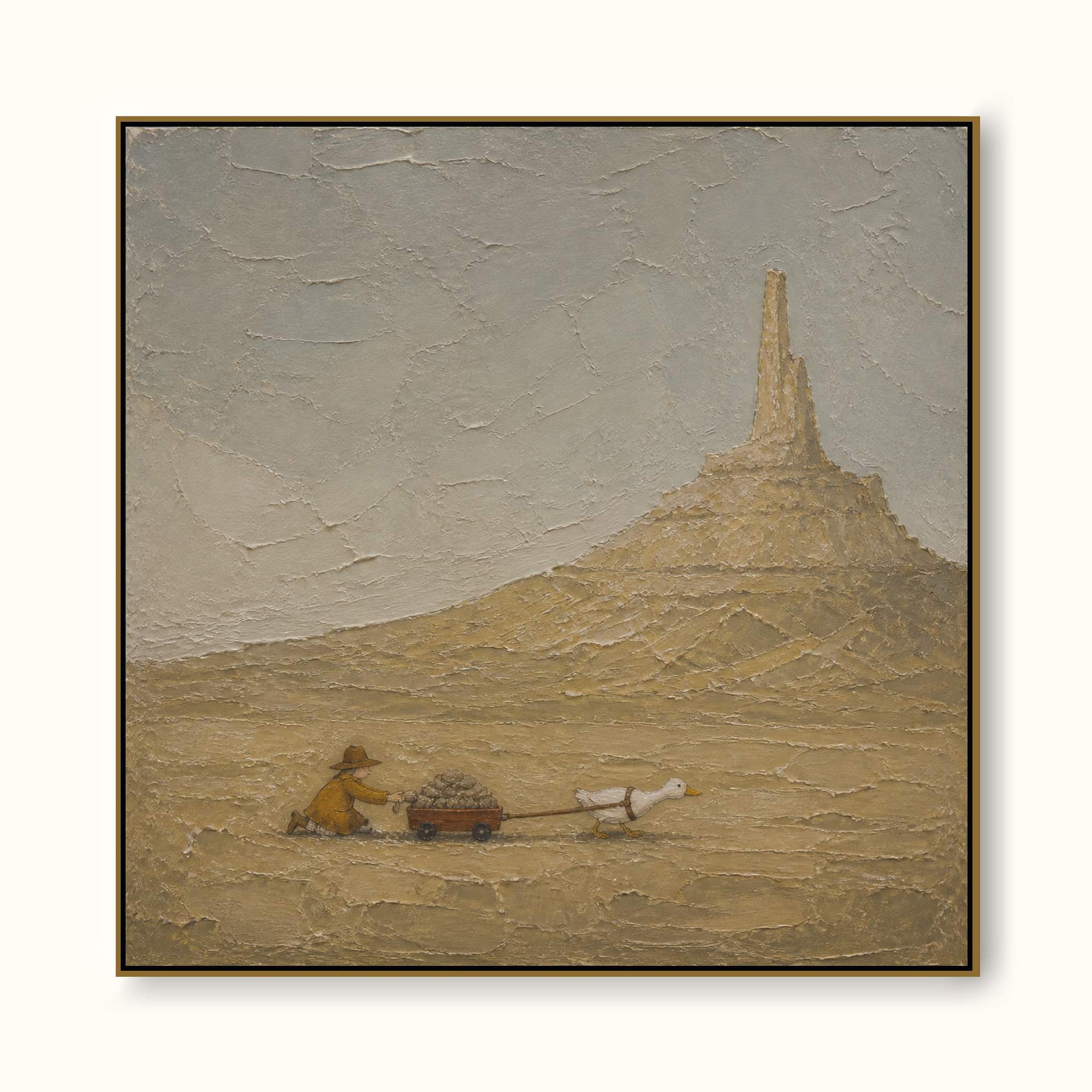 Textured Coastal Travel Art With Surreal Cave Scene In Beige And Grey Tones For Living Room