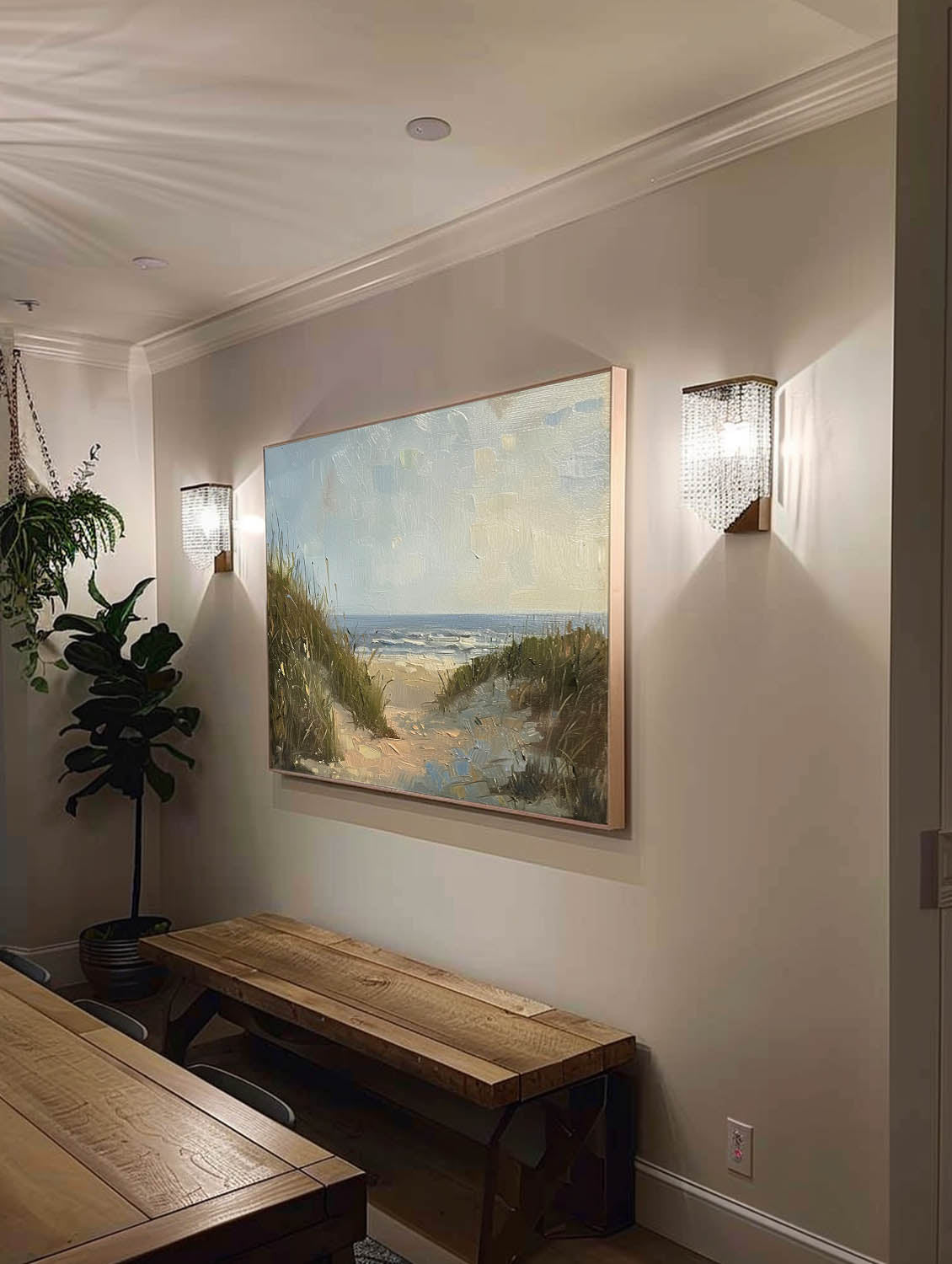 Vintage Wabi Sabi Beach Painting Original Large Seaside Wall Art Original Beach Landscape On Canvas