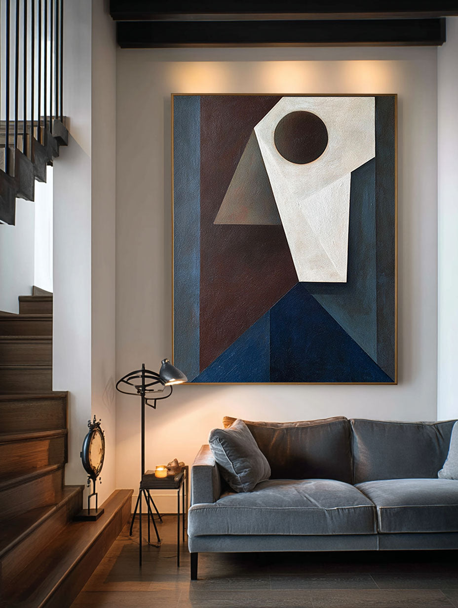 Minimalist Wabi-Sabi Face Wall Art Original Abstract Geometric Oil Painting Large Contemporary Hand-Painted Geometric Wall Art
