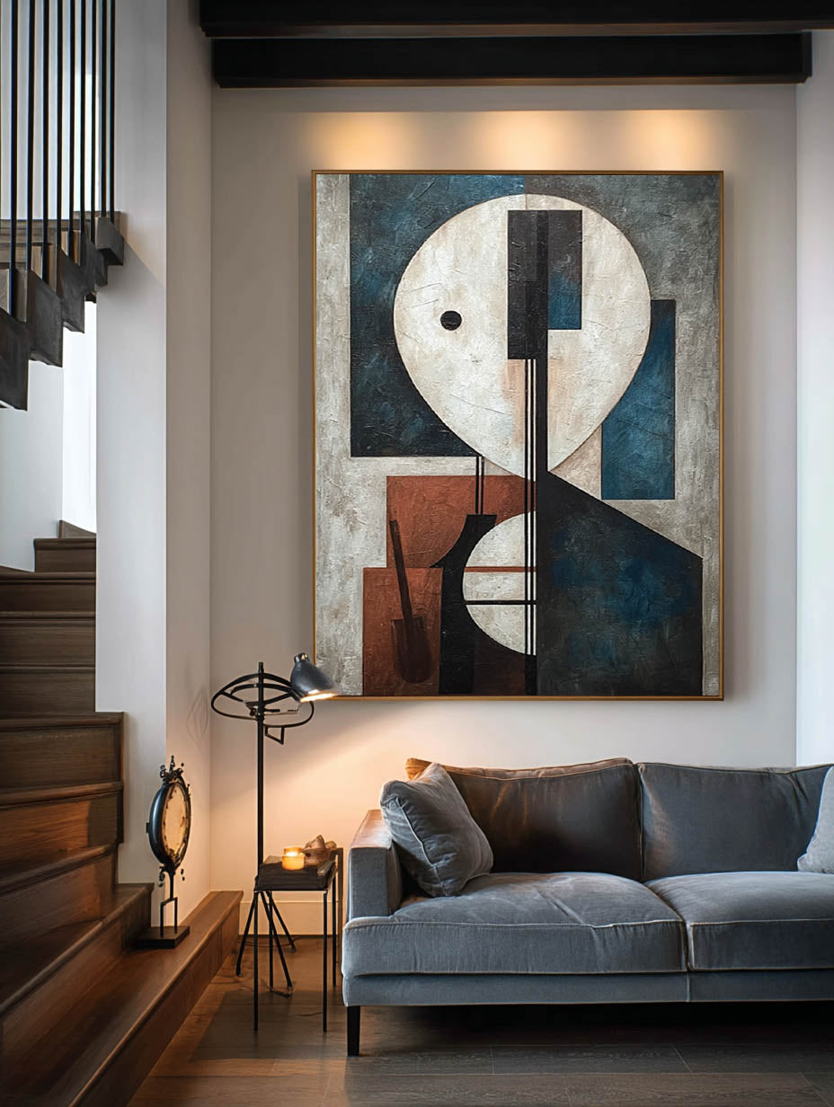 Minimalist Face Texture Art In Red And White Original Geometric Abstract Portrait Painting On Canvas Geometric Face Wall Art
