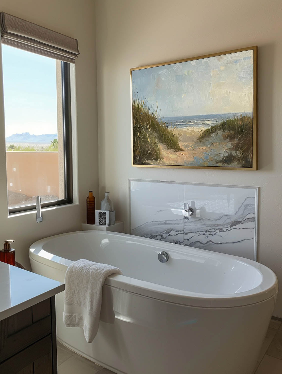 Vintage Wabi Sabi Beach Painting Original Large Seaside Wall Art Original Beach Landscape On Canvas