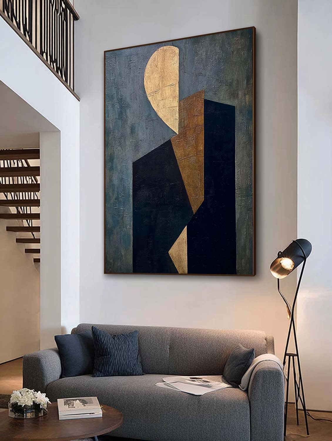 Modern Minimalist Abstract Wall Art Original Geometric Abstract People Painting Large Geometric Abstract Painting