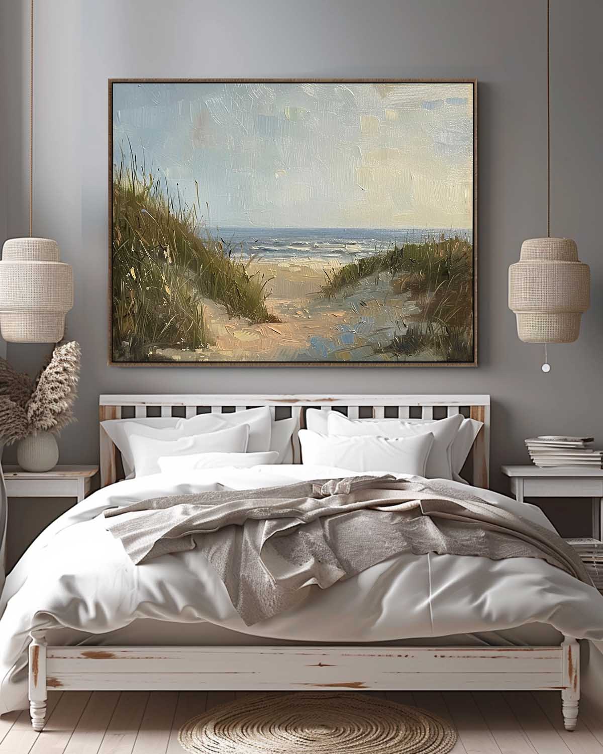 Vintage Wabi Sabi Beach Painting Original Large Seaside Wall Art Original Beach Landscape On Canvas