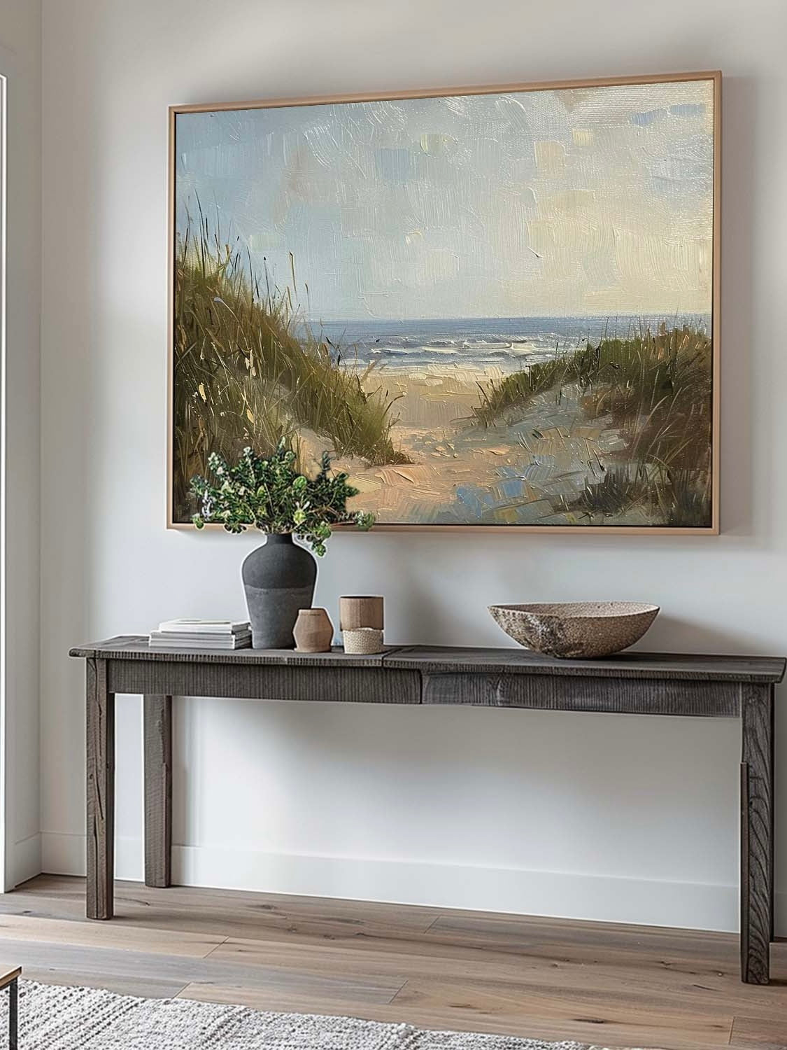 Vintage Wabi Sabi Beach Painting Original Large Seaside Wall Art Original Beach Landscape On Canvas