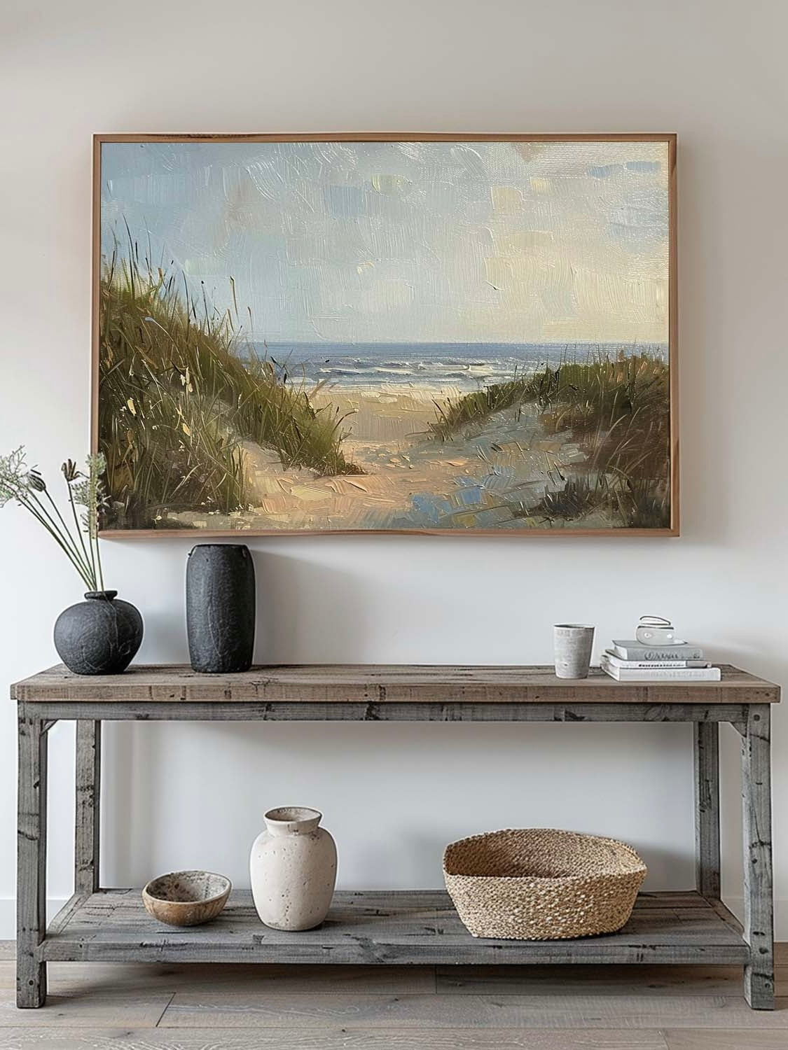 Vintage Wabi Sabi Beach Painting Original Large Seaside Wall Art Original Beach Landscape On Canvas