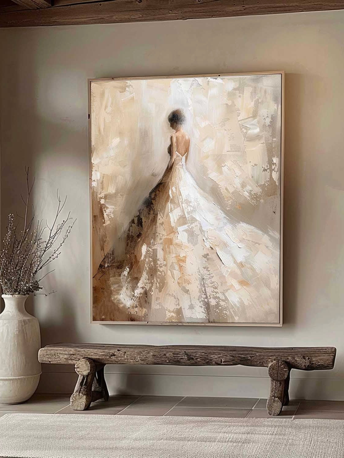 Vintage Abstract Female Painting Large Beige And White Texture Painting Vintage Minimalist Female Art On Canvas