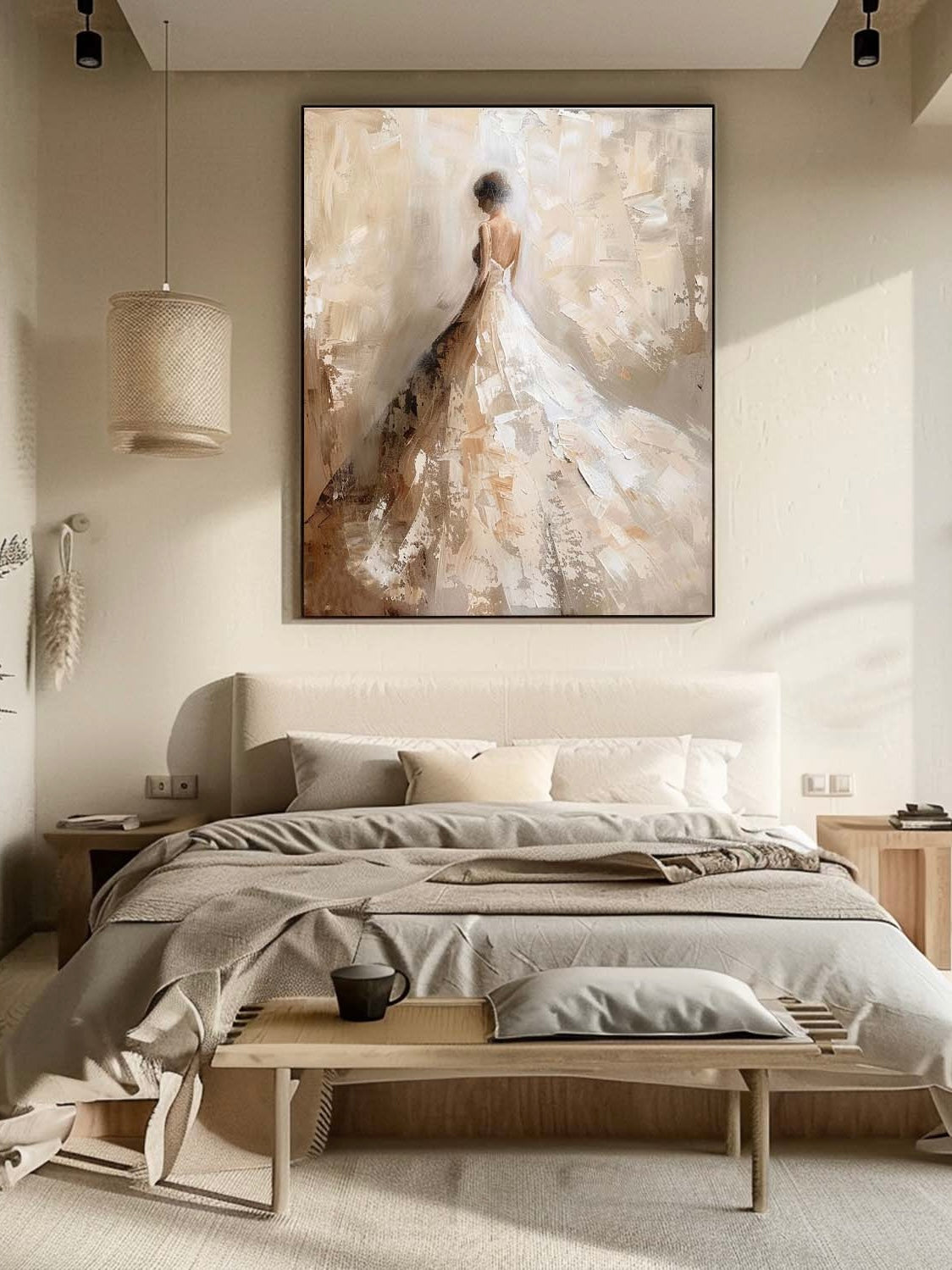 Vintage Abstract Female Painting Large Beige And White Texture Painting Vintage Minimalist Female Art On Canvas