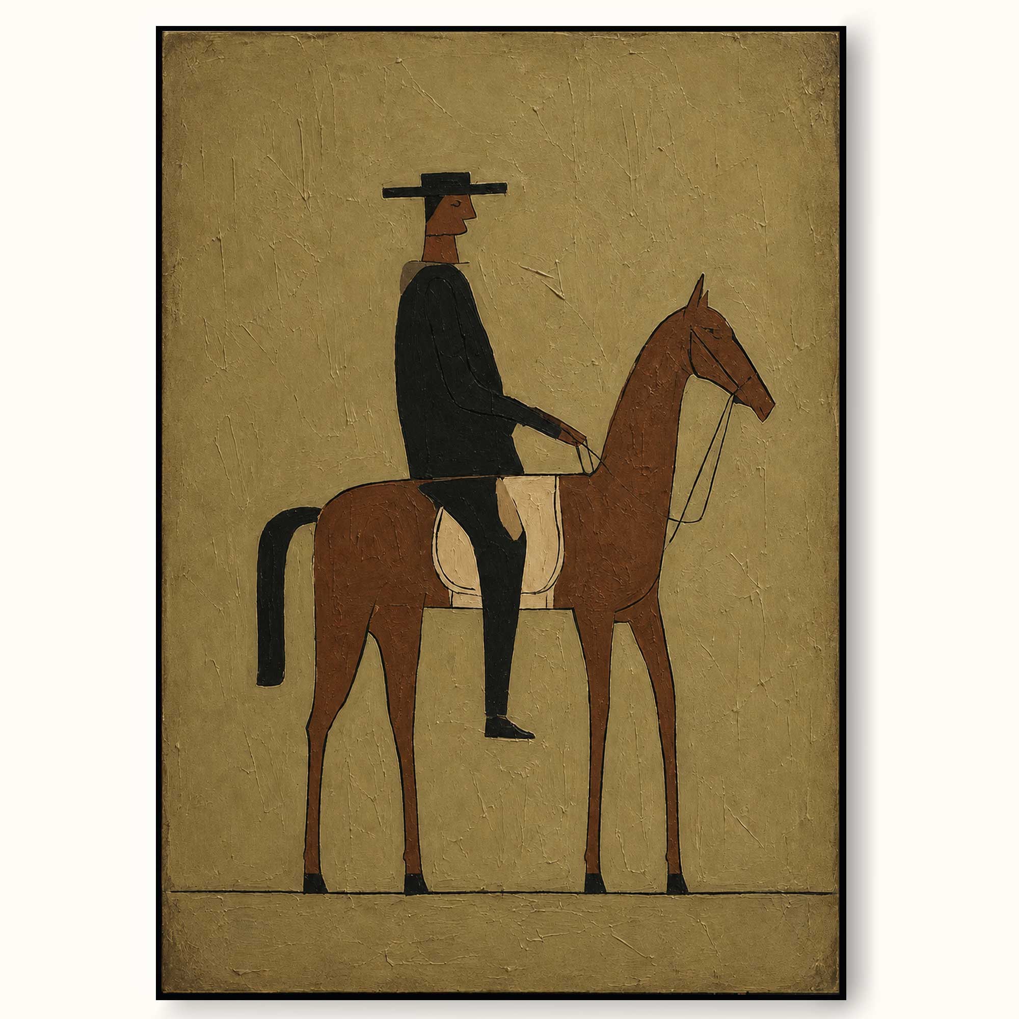 Vintage Horse And Rider Painting Modern Wall Art For Living Room Decor