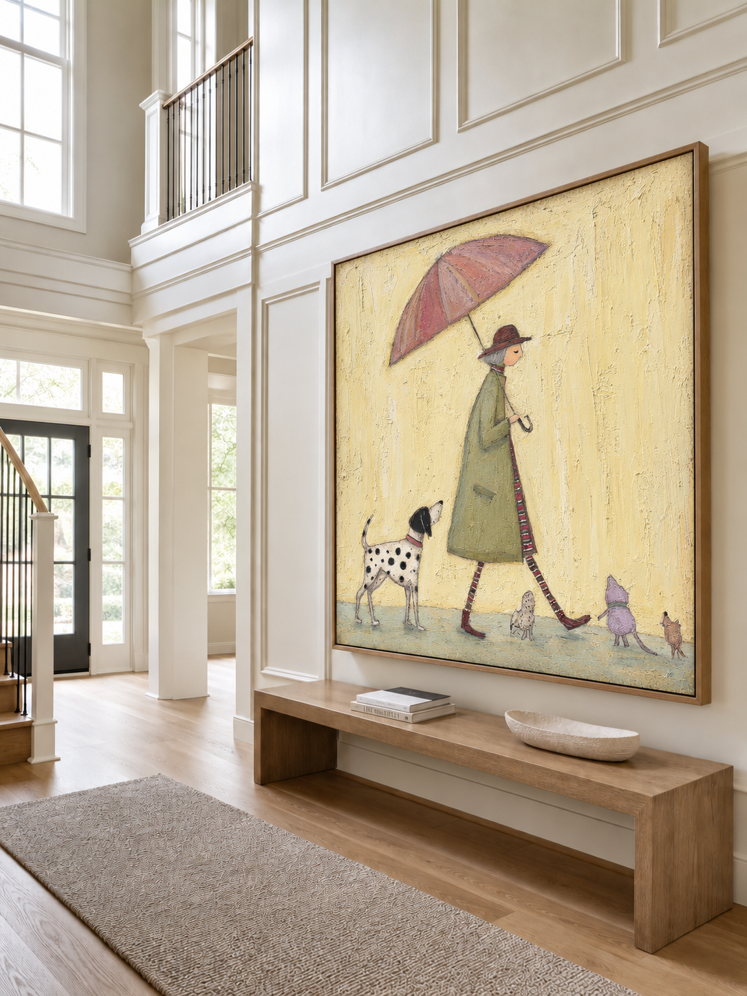 Hallway Wall Art Lady Umbrella Dog Oil Painting Soft Pastel Decor Art