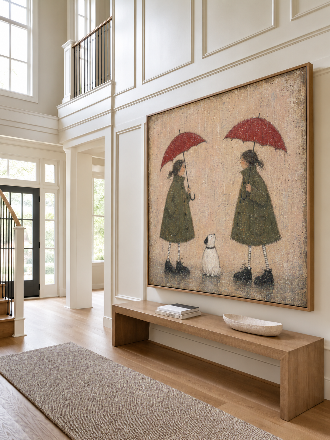 Nursery Wall Art Children And Dog Oil Painting Gentle Vintage Decor