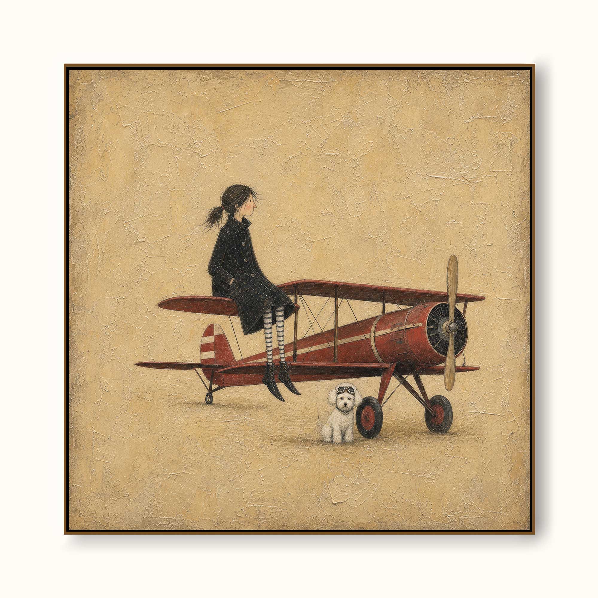 Original Surrealist Oil Painting Aviator Wall Art Handmade Canvas Vintage Airplane Fine Art