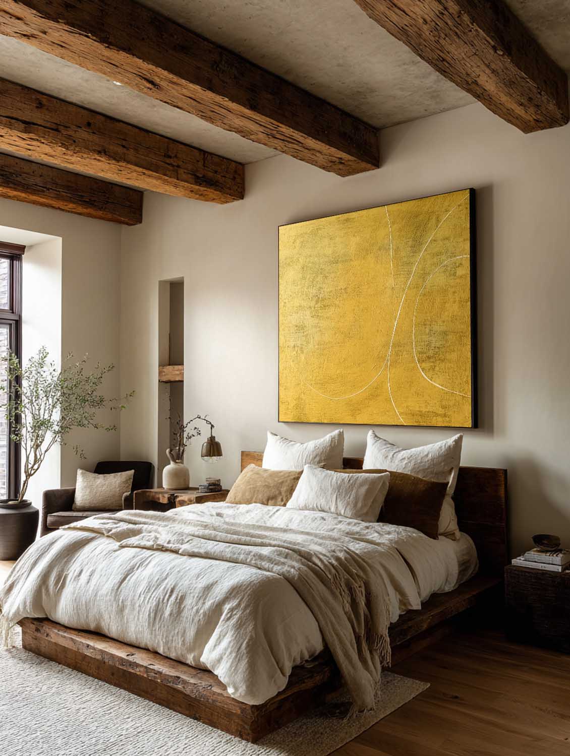 Large Yellow Abstract Line Painting On Canvas Original Yellow Abstract Oil Painting Modern Minimalist Wabi Sabi Wall Art