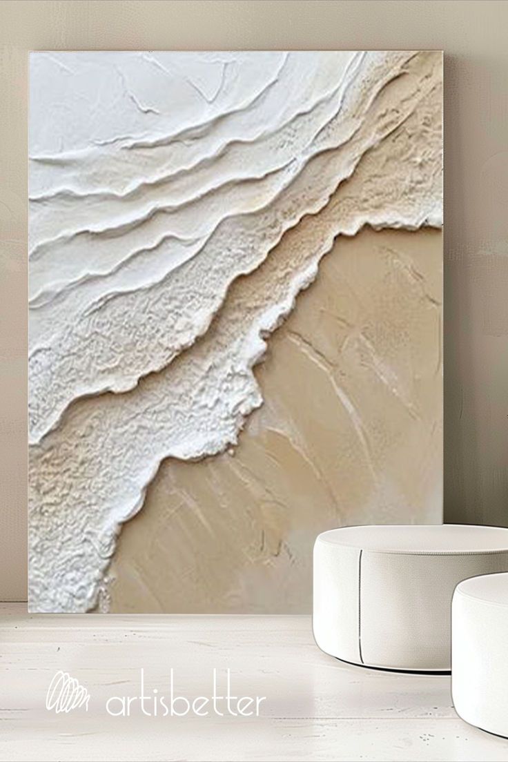 Beach Minimalist 3d Ocean Wall Art Beige & White Ocean Waves Abstract Wall Art Beige Abstract Painting