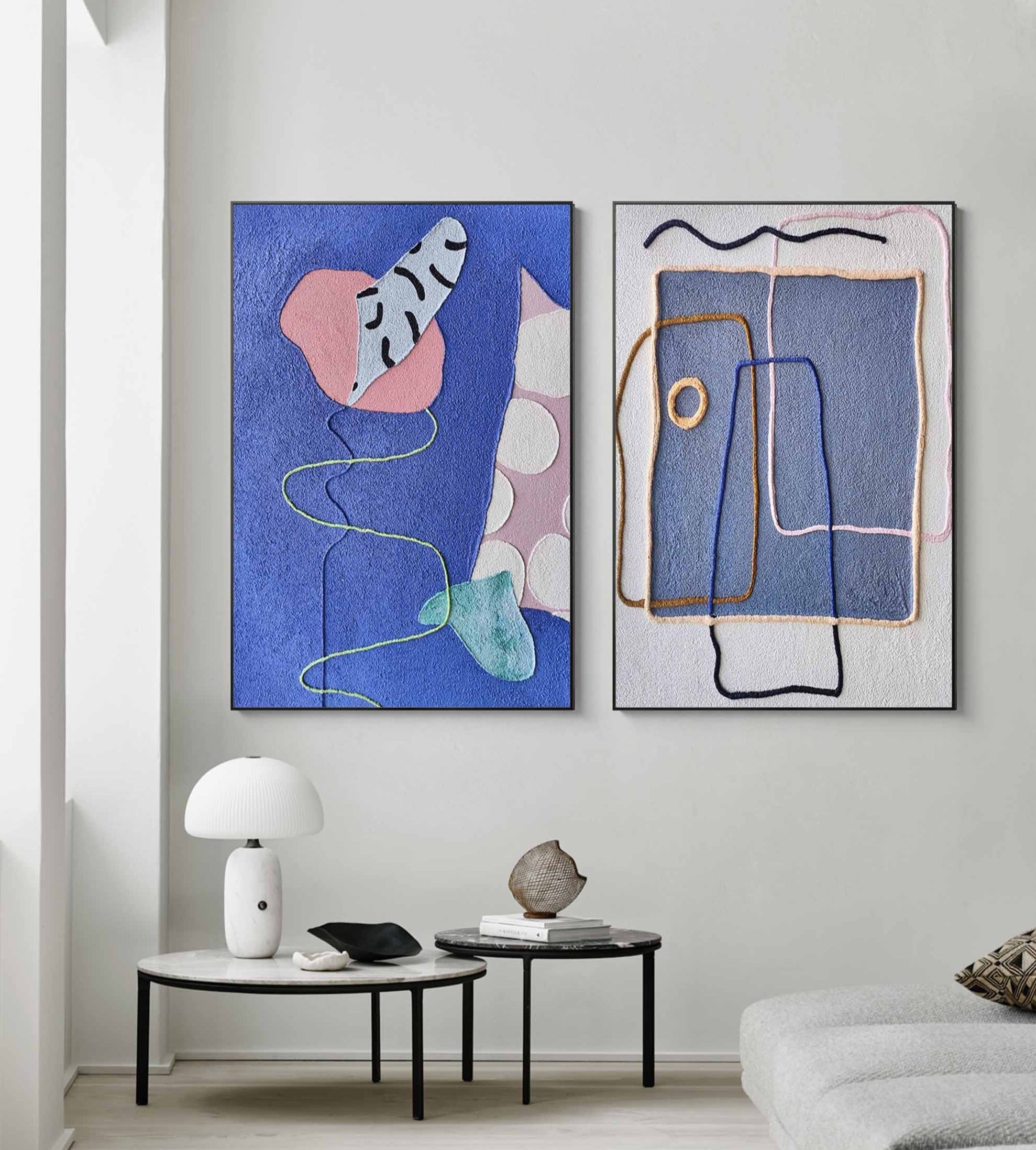 Diptych Boho Minimalist Wall Art 2P Texture Contemporary Minimalist Painting Acrylic Framed For Living Room