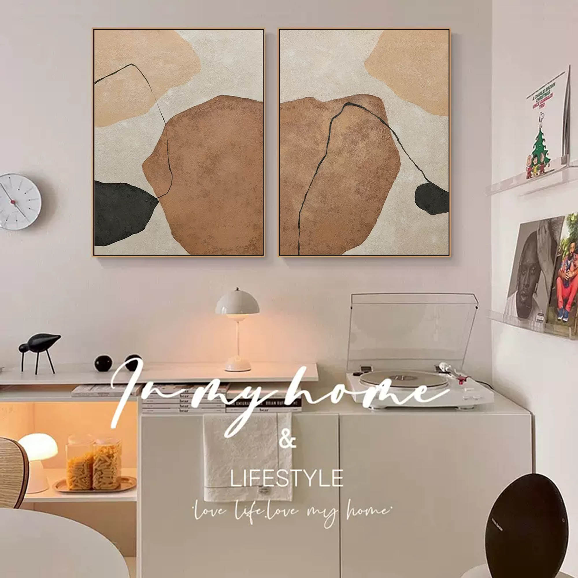 Large Geometric Minimalist Abstract Art Set Of 2 Minimalist Acrylic Painting Brown And Black For Living Room