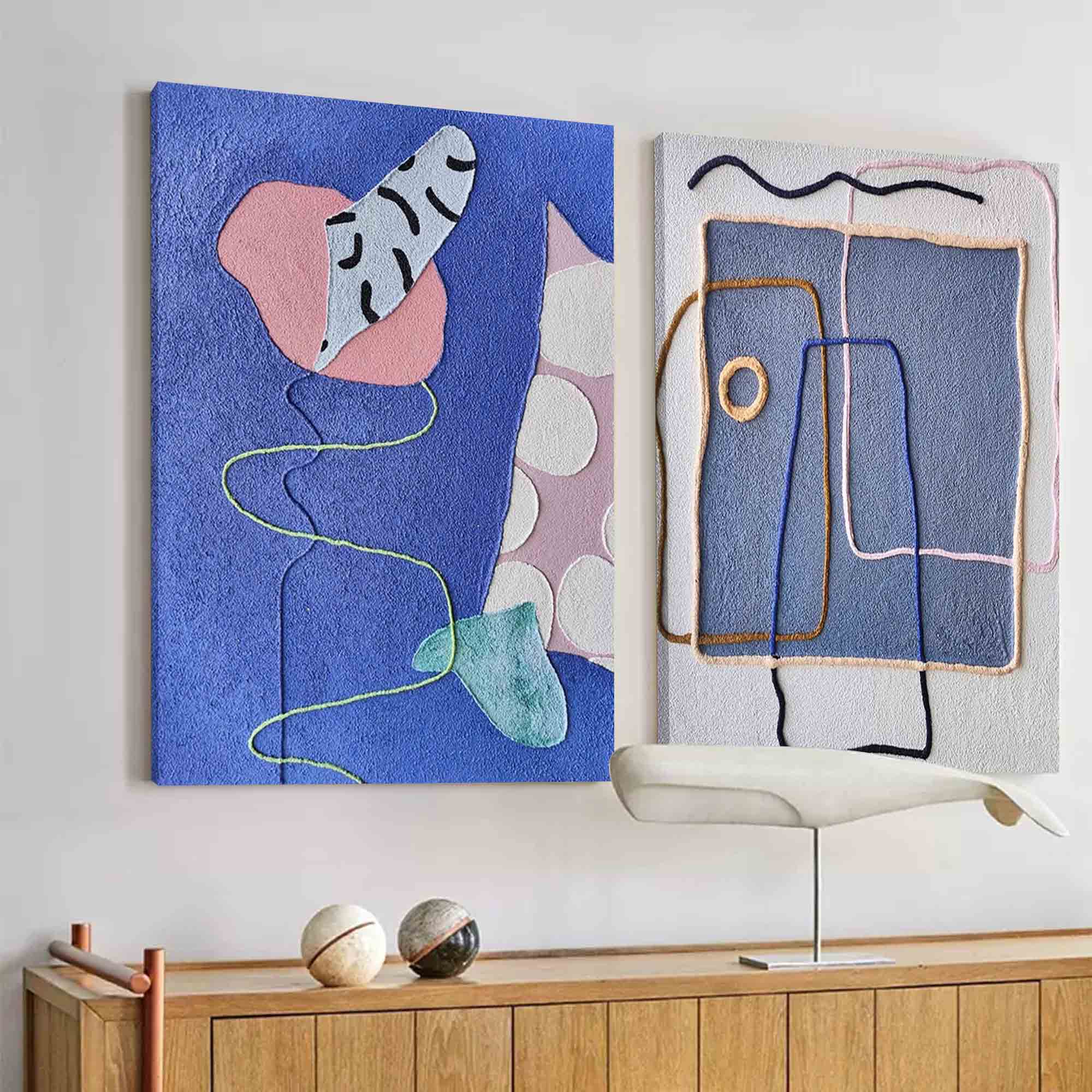 Diptych Boho Minimalist Wall Art 2P Texture Contemporary Minimalist Painting Acrylic Framed For Living Room