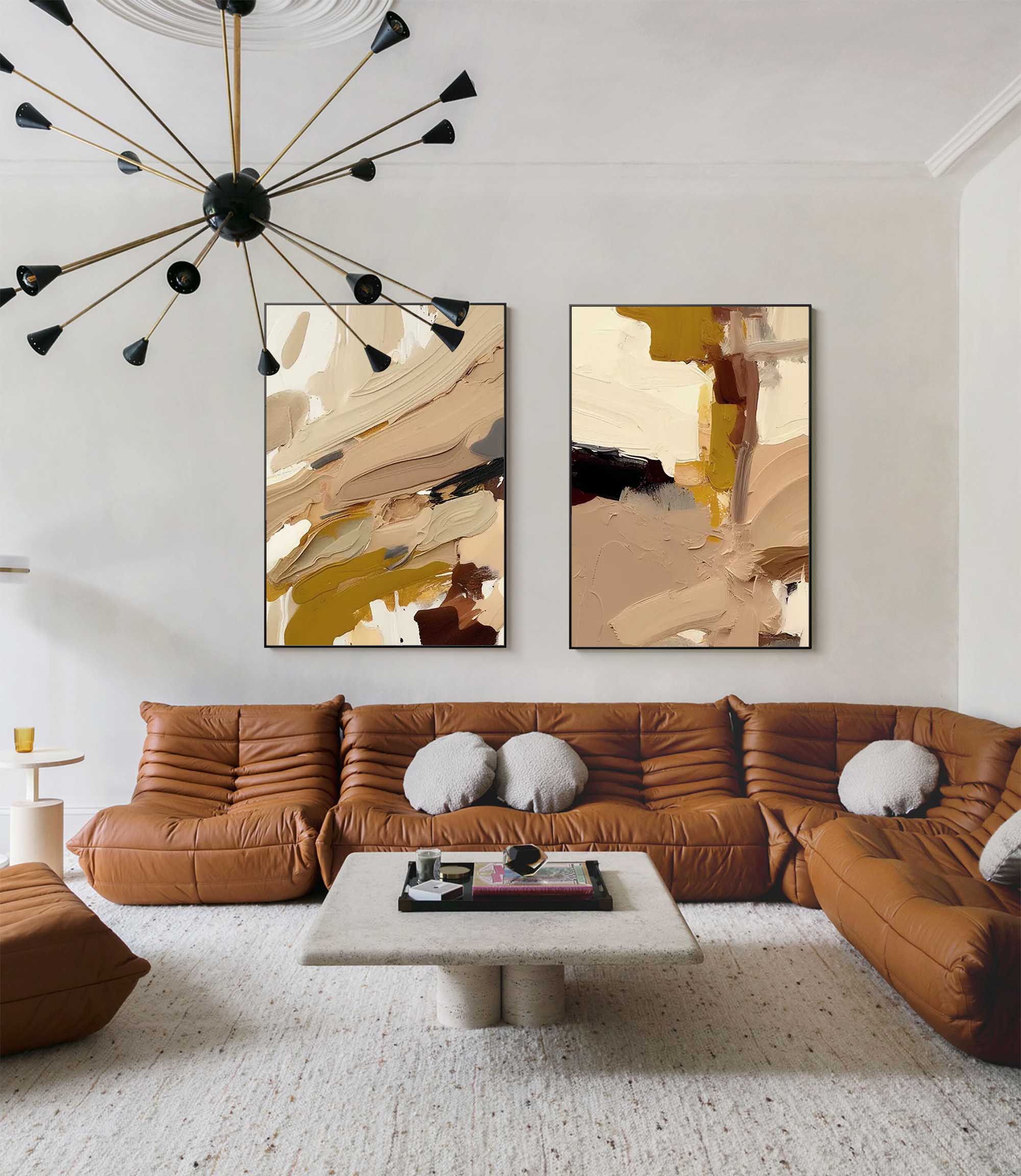 Diptych Textured Minimalist Painting On Canvas Framed Set Of 2 Modern Abstract Wall Art