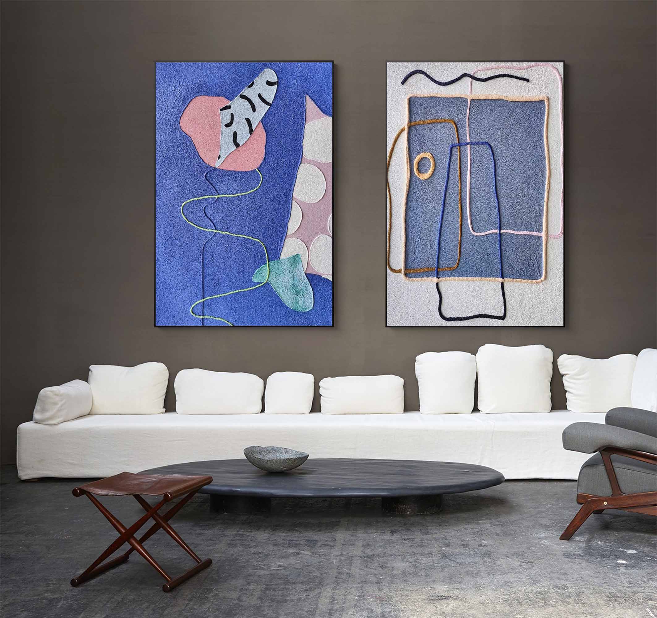 Diptych Boho Minimalist Wall Art 2P Texture Contemporary Minimalist Painting Acrylic Framed For Living Room