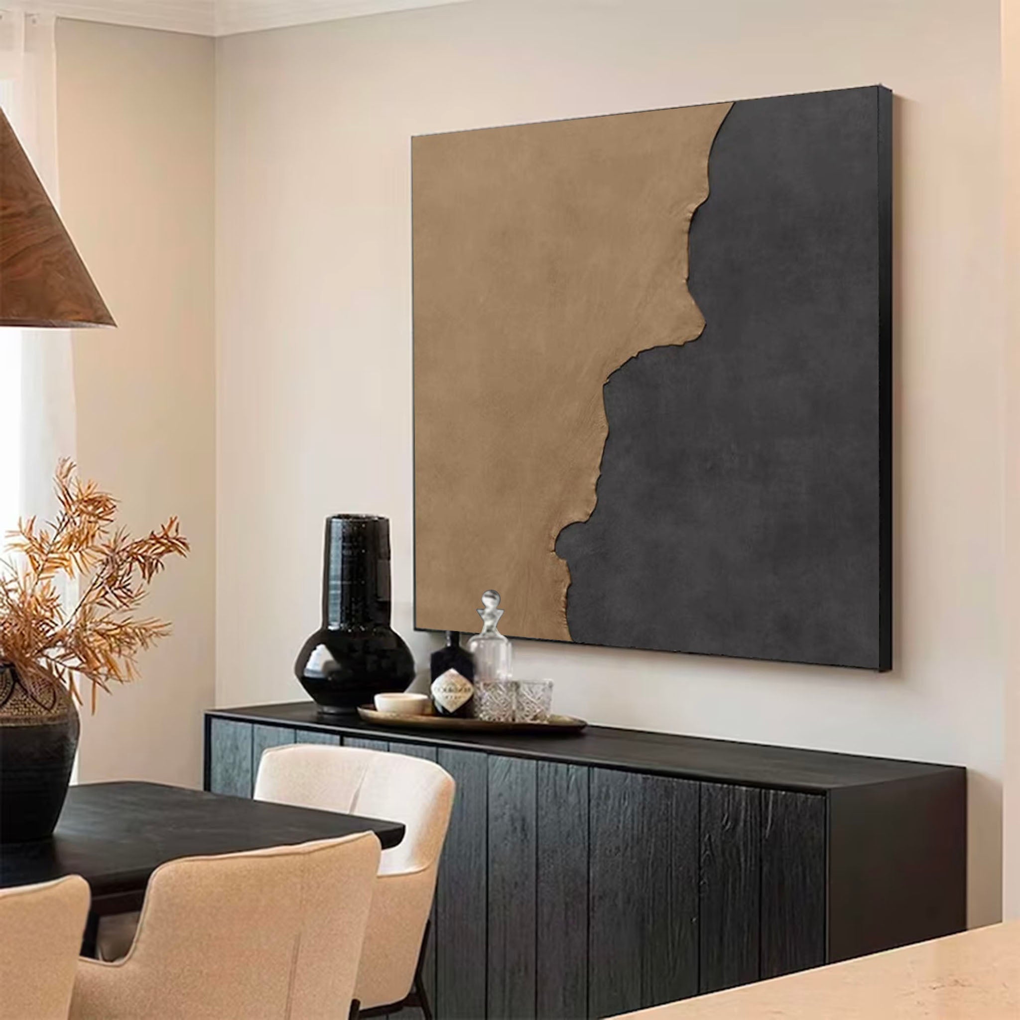 Original Black Brown Minimalist Wall Art Black Brown Abstract Wall Art Large Beige Textured Wall Art