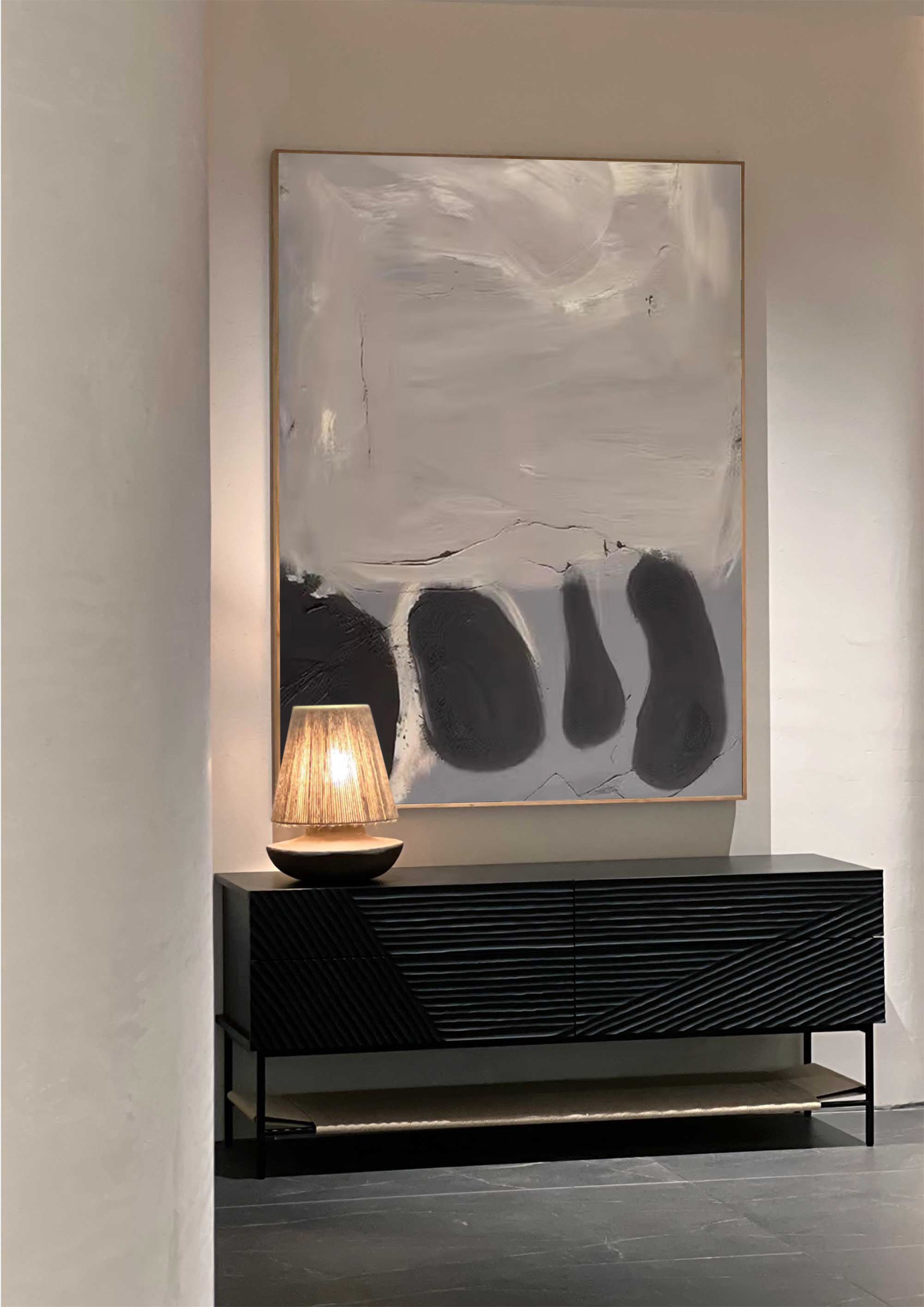 Original Beige Black Wabi Sabi Wall Art Minimalist Beige Abstract Painting Large Neutral Decor