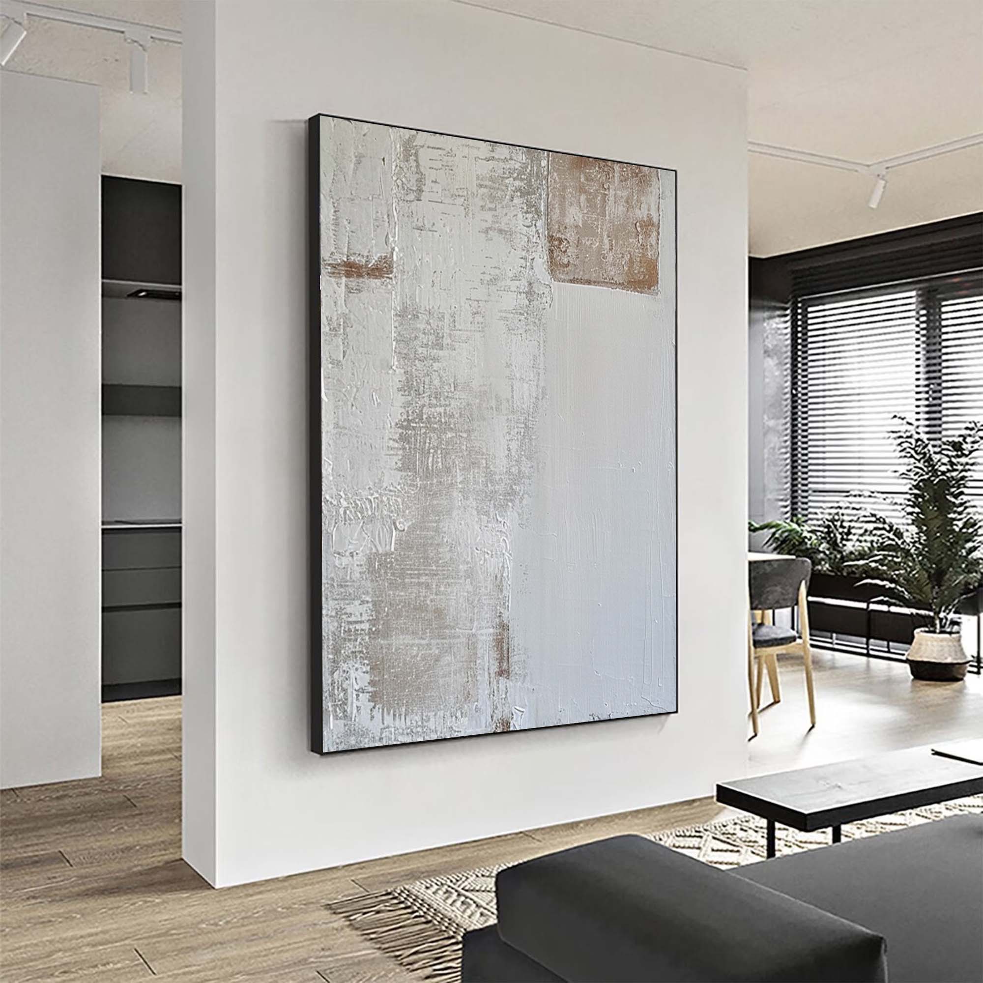 White And Beige Abstract Painting Large Minimalist Texture Painting White Textured Wall Art