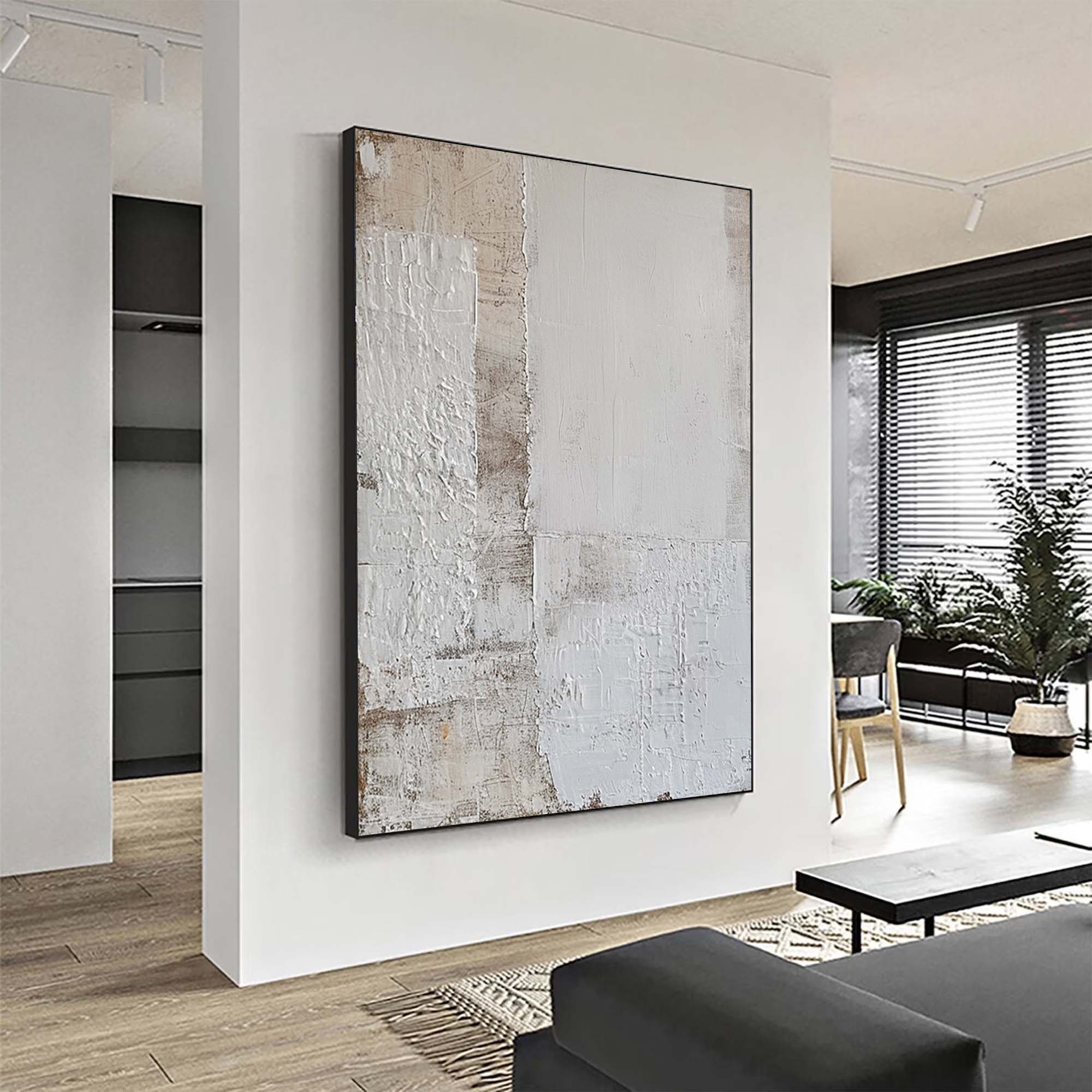 Large Beige And White Minimalist Wall Art Large Beige Textured Wall Art White Abstract Painting