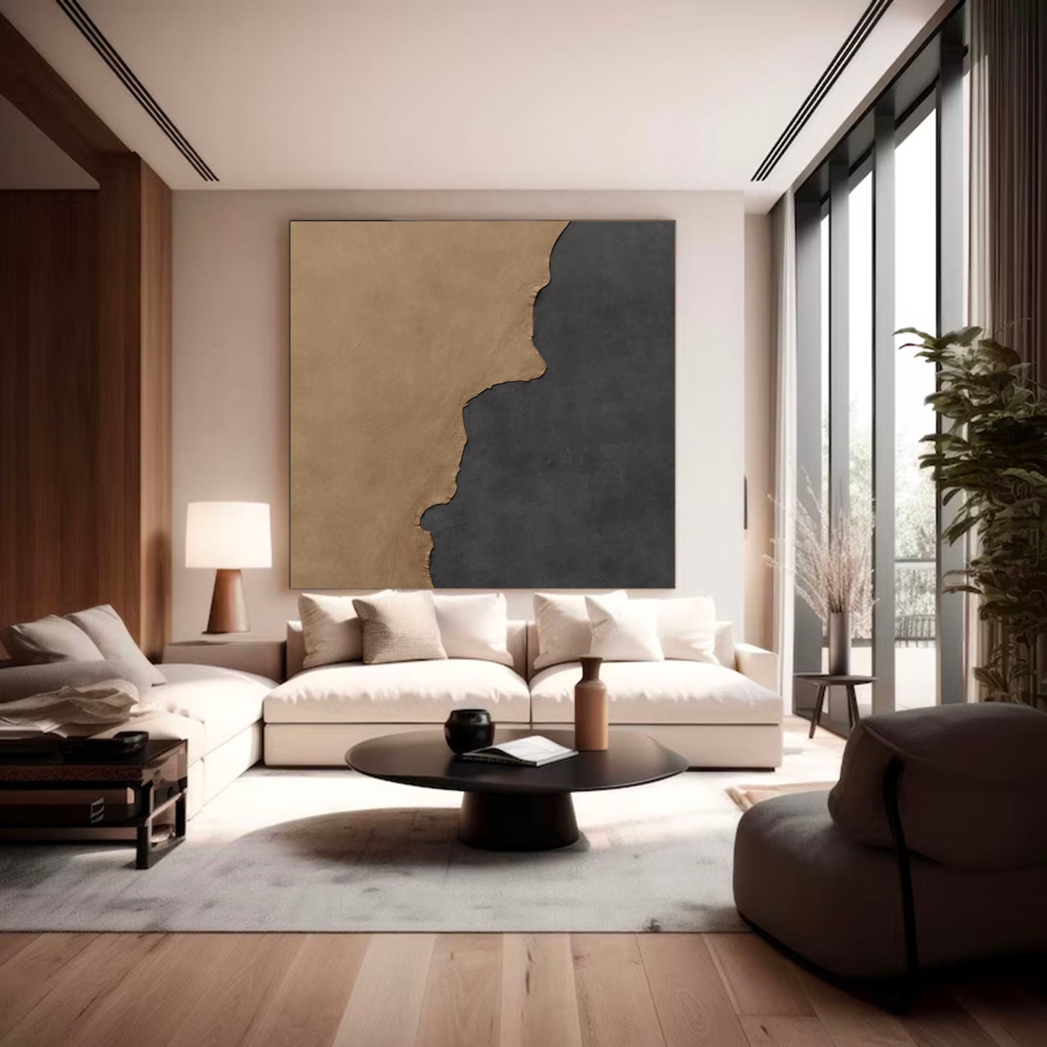 Original Black Brown Minimalist Wall Art Black Brown Abstract Wall Art Large Beige Textured Wall Art