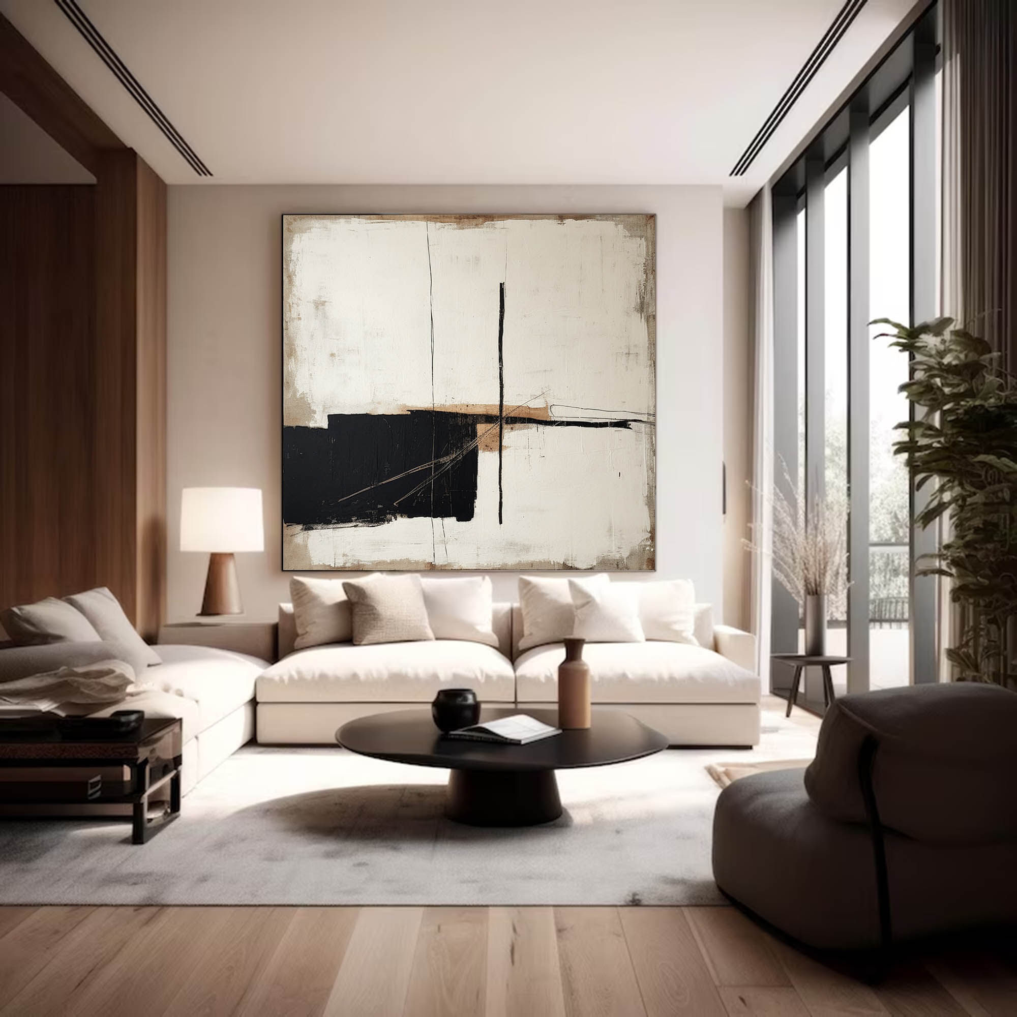 Minimalist Square Wall Art Black And Brown Abstract Wall Art Original Beige And Black Abstract Painting