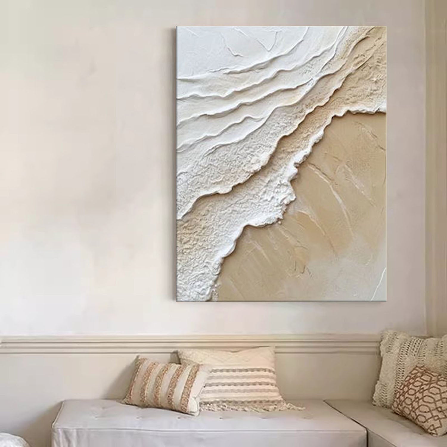 Minimalist 3d Ocean Wall Art Beige & White Ocean Waves Abstract Wall Art Beige Abstract Painting