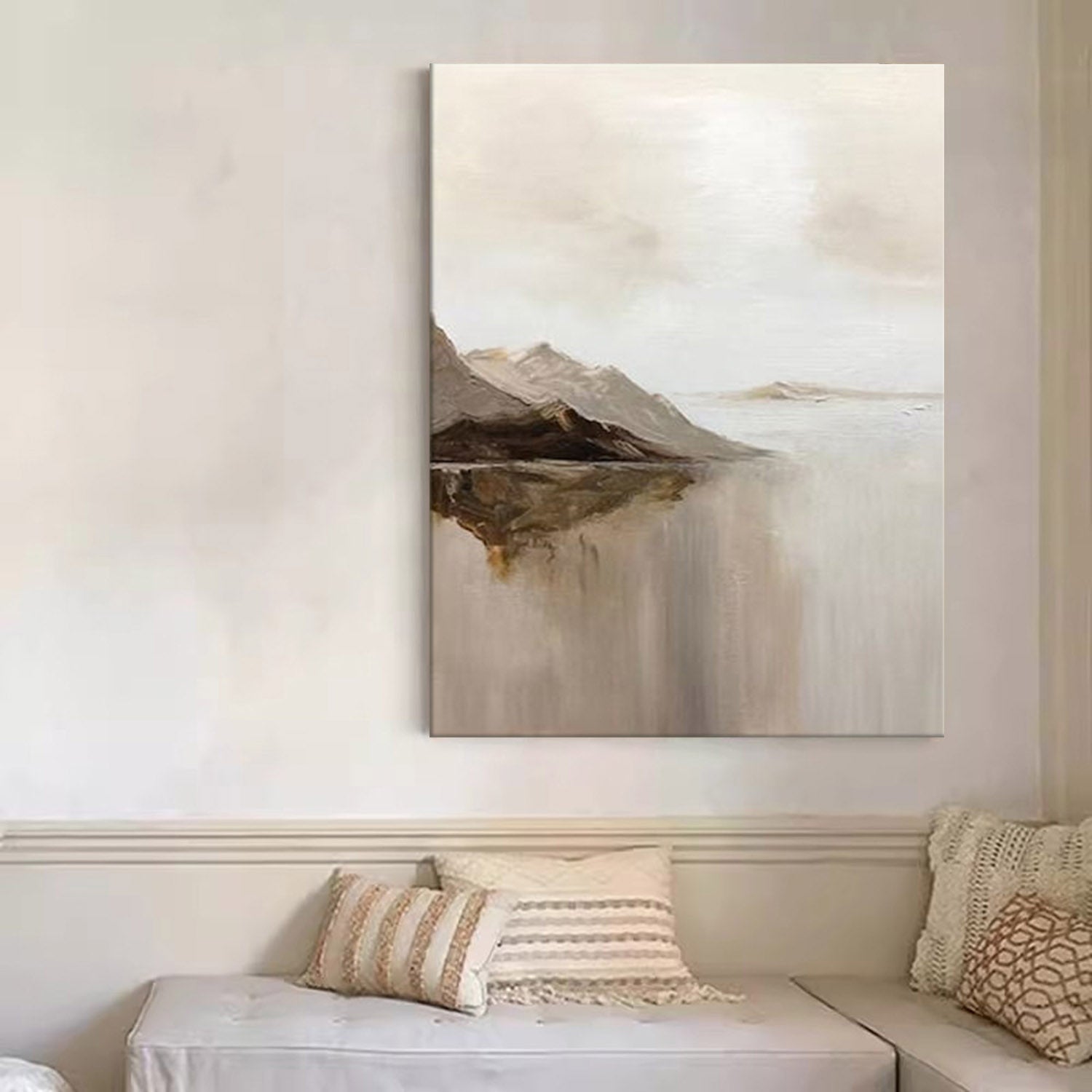 Large Beige Mountain Abstract Painting Earth Tone Minimalist Painting On Canvas Minimalist Beige Wall Art