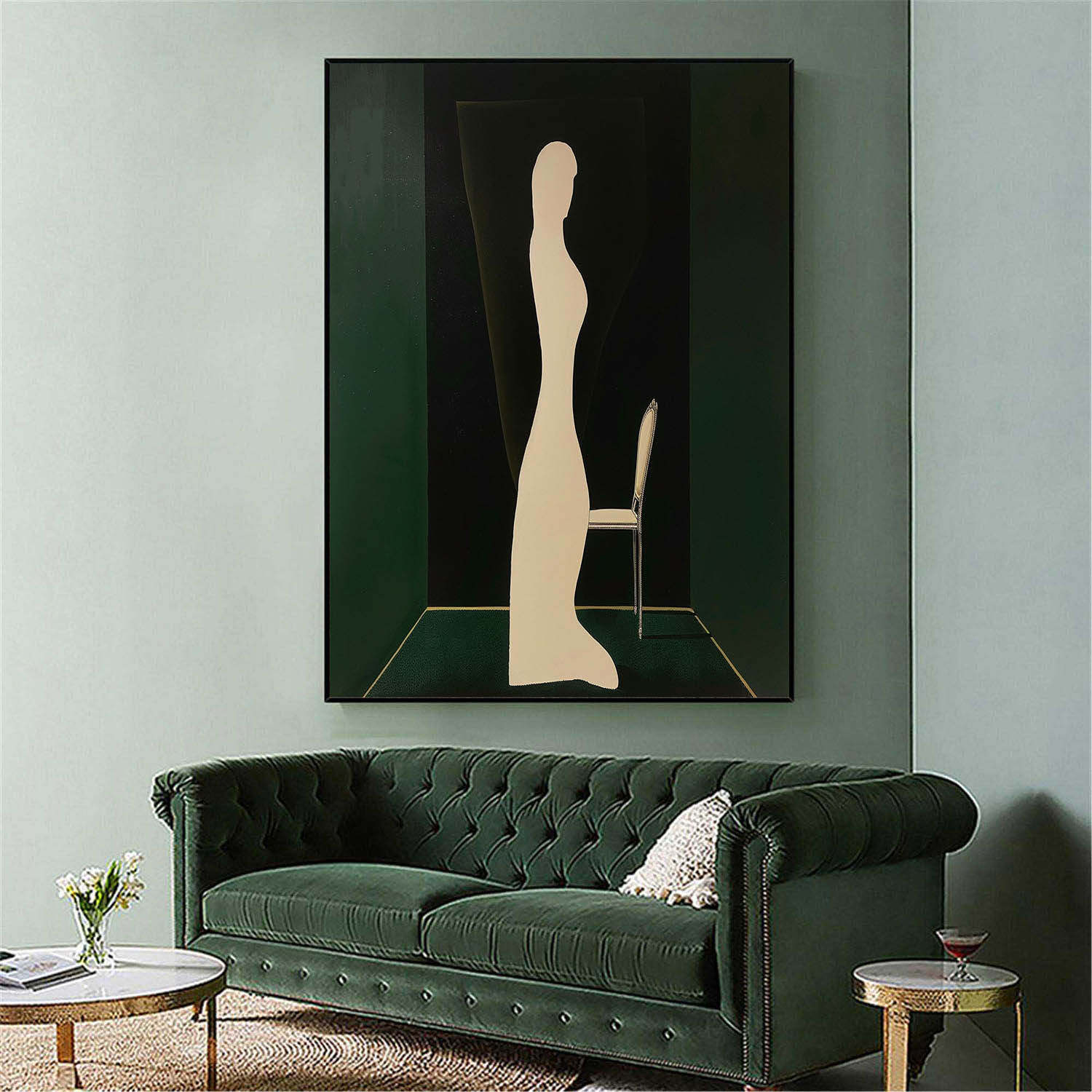 Vintage Beige Woman Abstract Painting Retro Beige Woman Abstract Wall Art Mid Century Beige Woman Painting