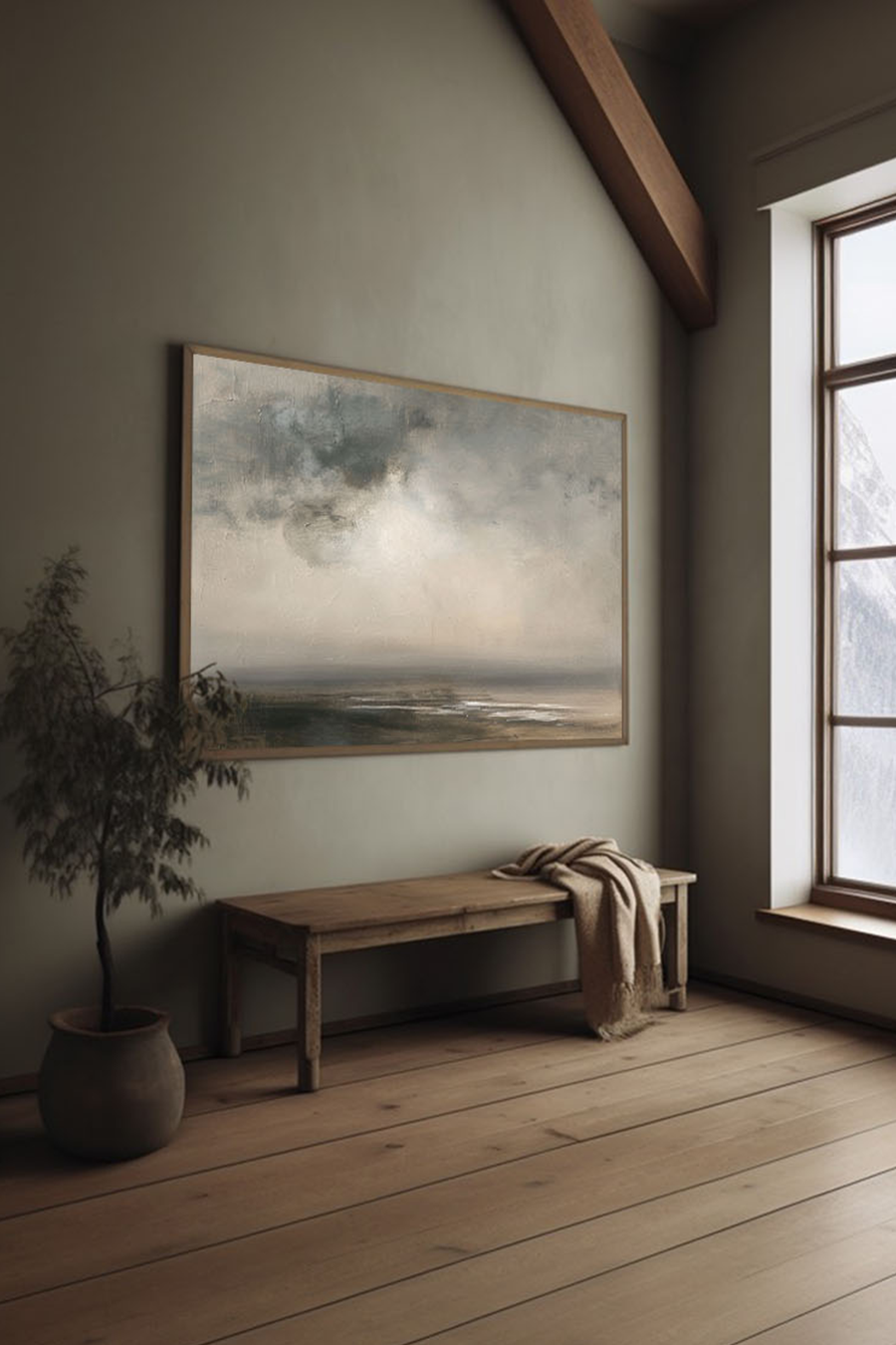 Vintage Beach Art Vintage Moody Coastal Oil Painting Dark Nautical Wall Art Rustic Coastal Painting