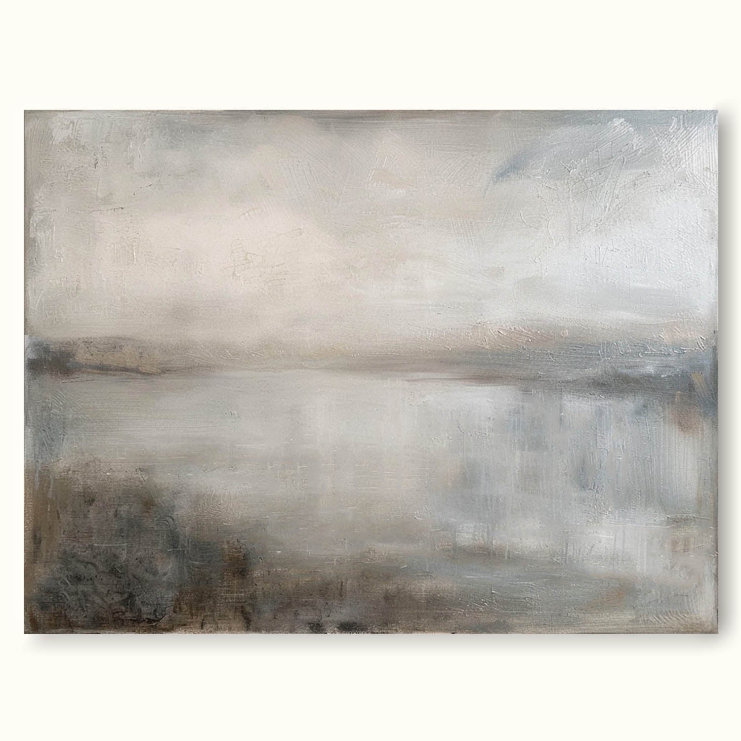 Vintage Lake Landscape Oil Painting Vintage Country Painting Earth Tone Lake Decor