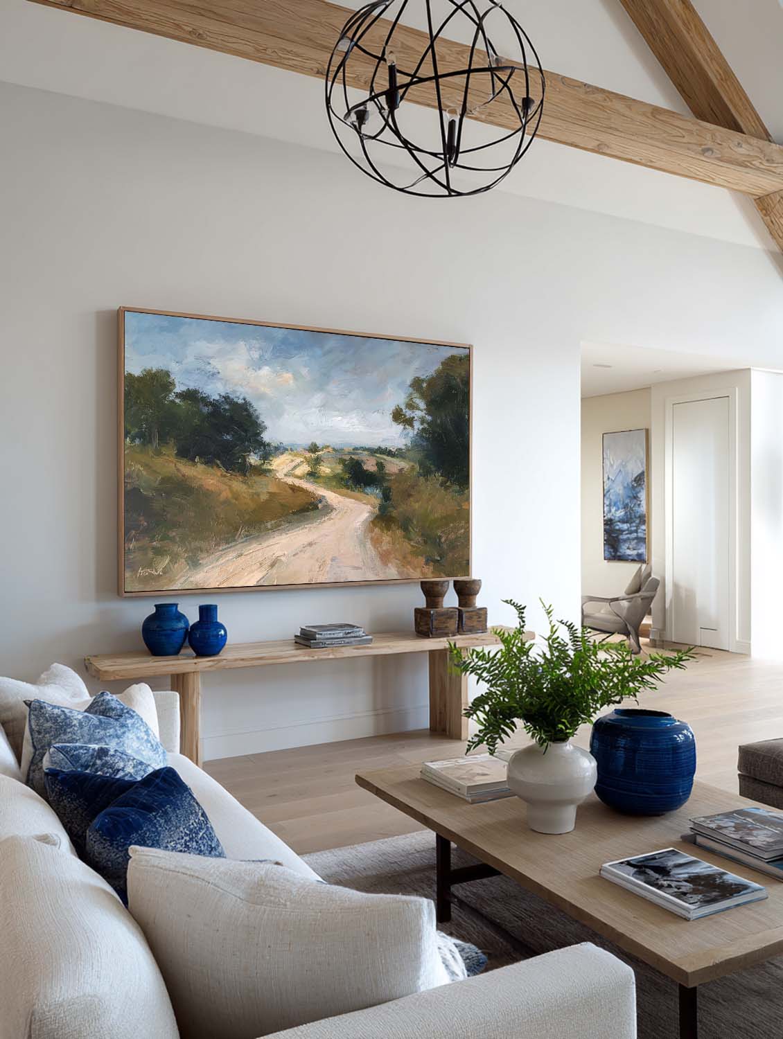 Minimalist Hand-Painted Rural Road Oil Painting Large Neutral Countryside Wall Art Large Country Landscape Wall Art