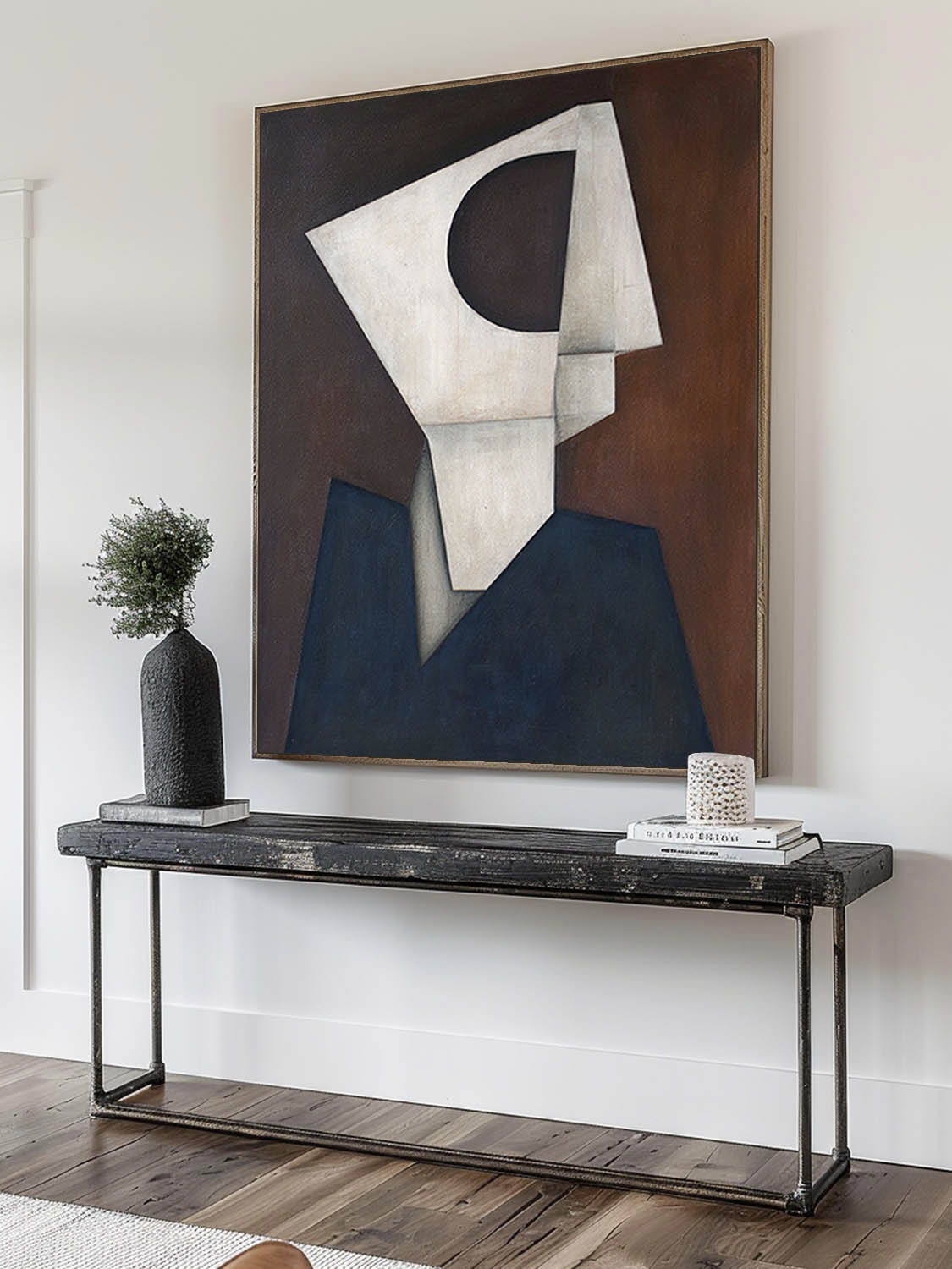 White & Blue Geometric Abstract Painting Large Handmade White And Blue Geometric Abstract Oil Painting Minimalist Cubist Wall Art